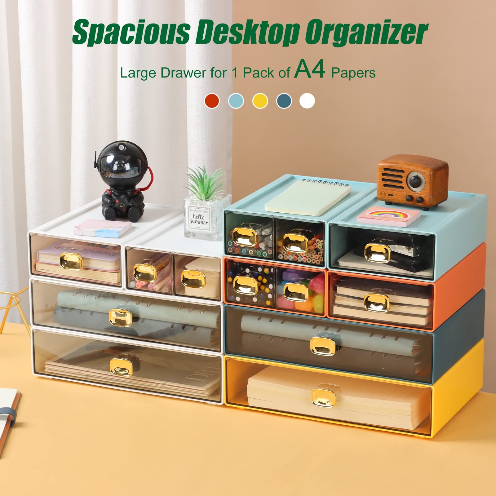 OSteed Spacious Desktop Storage Box, 2 Large 2 Drawers, White