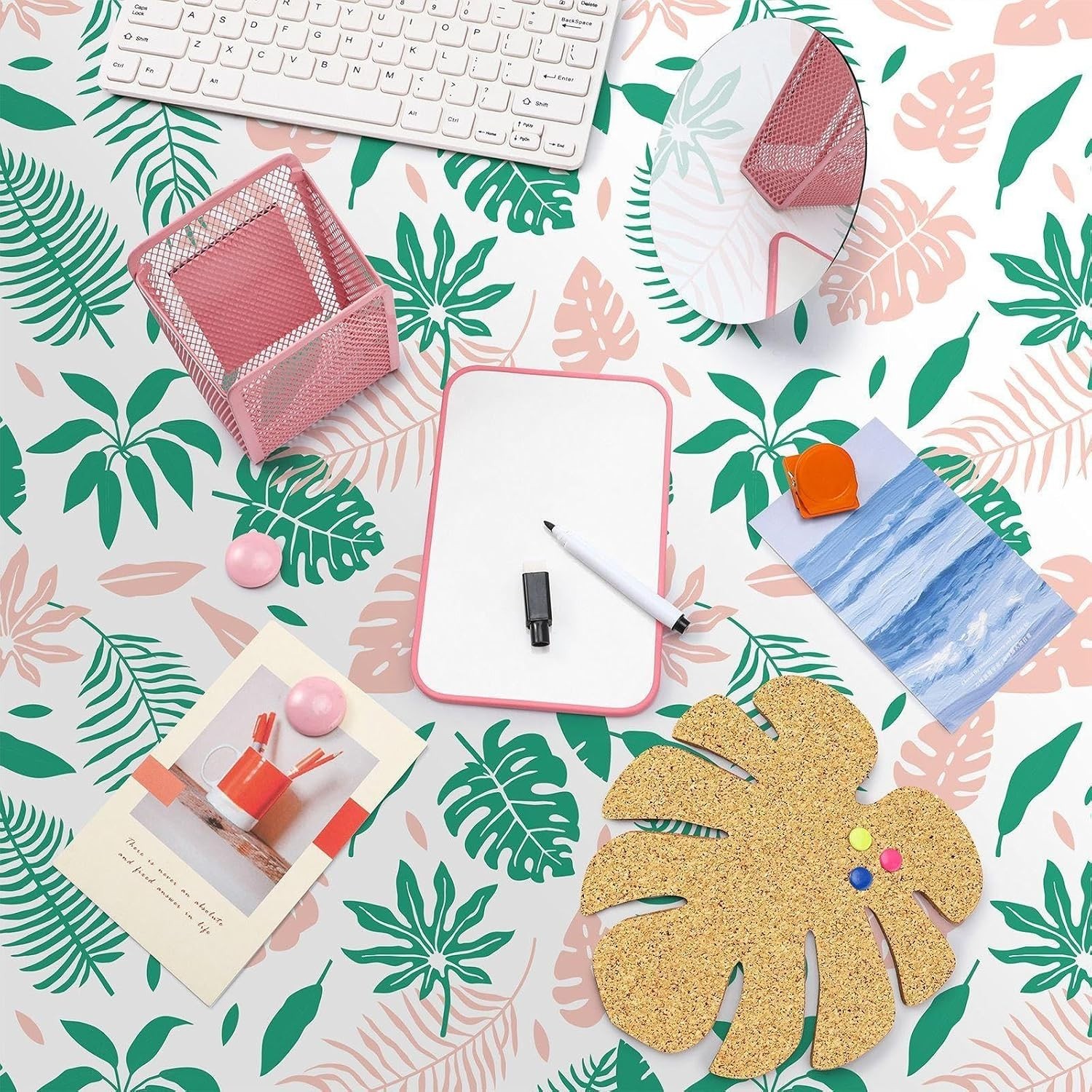School Locker Organizer Set with Palm Leaf Wallpaper and Magnetic Accessories