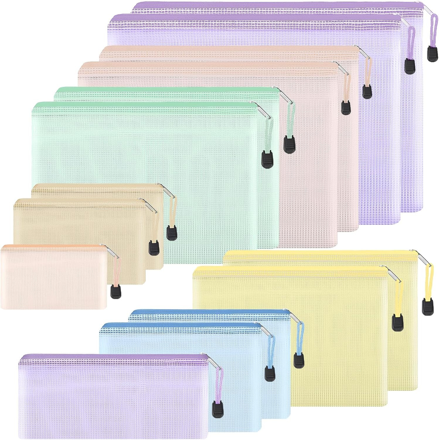 14Pcs Mesh Zipper Pouch, 8 Sizes Waterproof Zipper Bags, 7 Colors Waterproof Pla