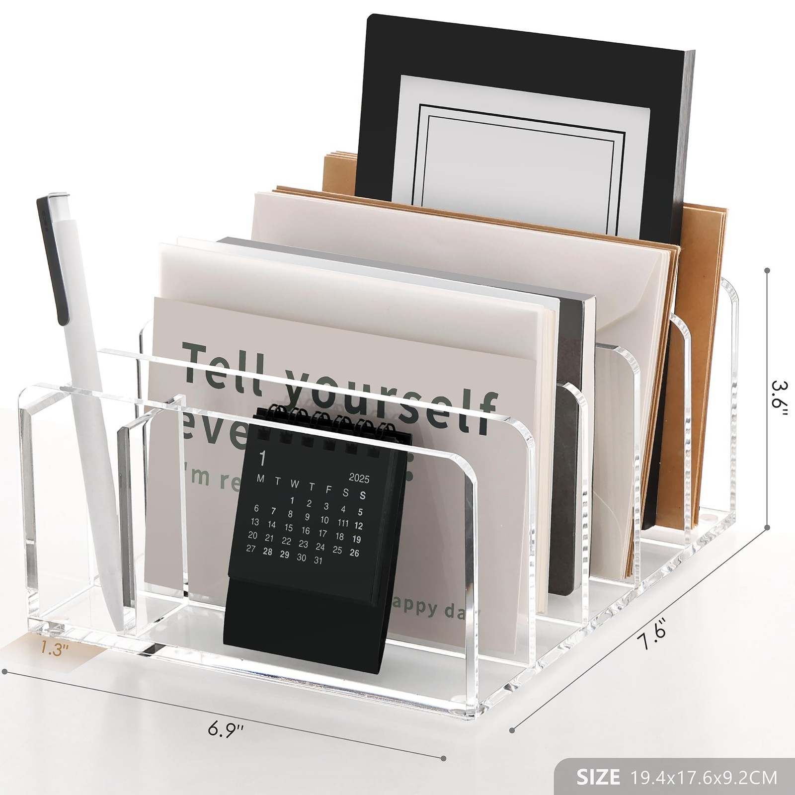 Acrylic Organizer, 5 Compartments File Holder for Desk, Letter Sorter with Pe…