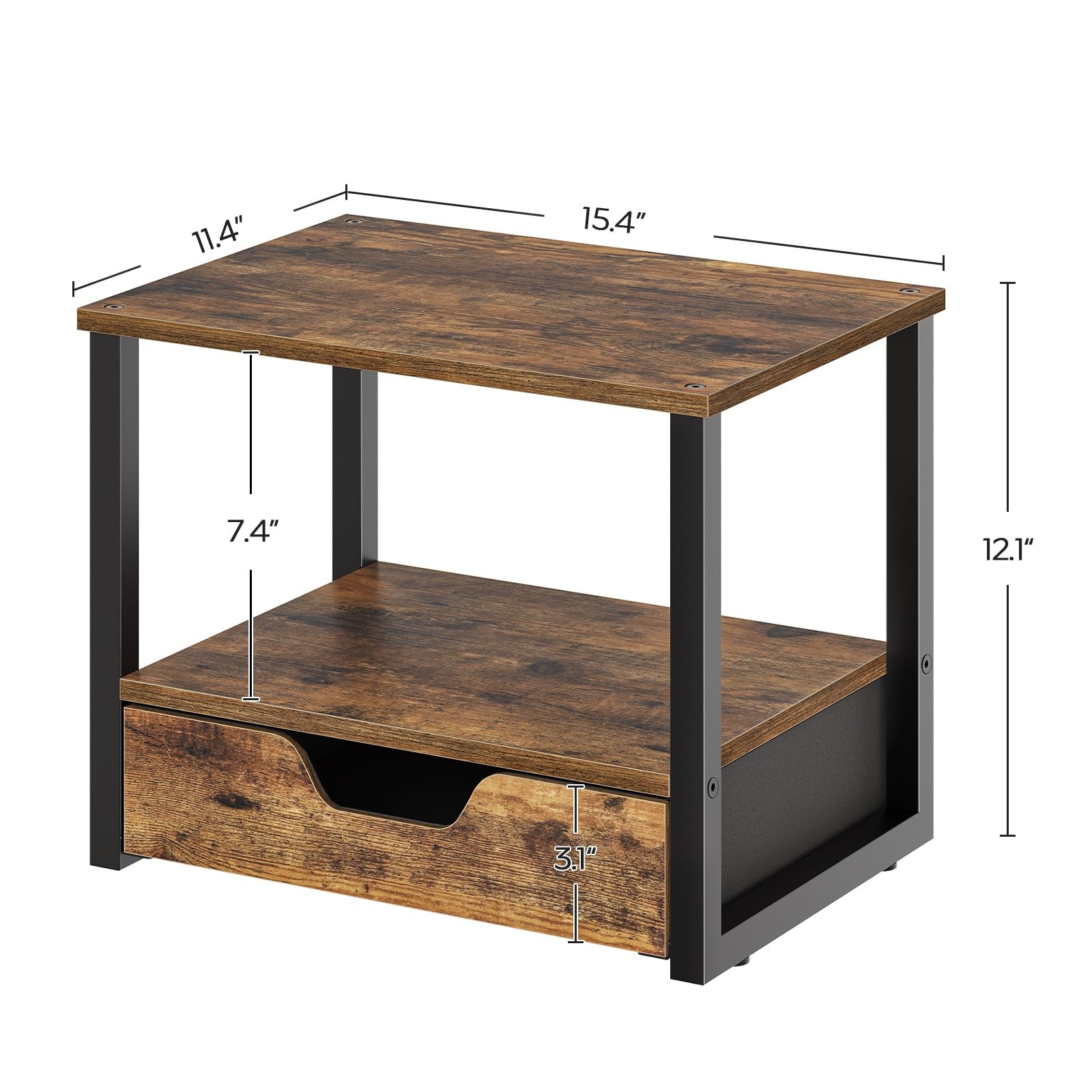YATINEY Desktop Printer Stand, 15.4″L x 11.4″W x 12.1″H, Rustic Brown + Black