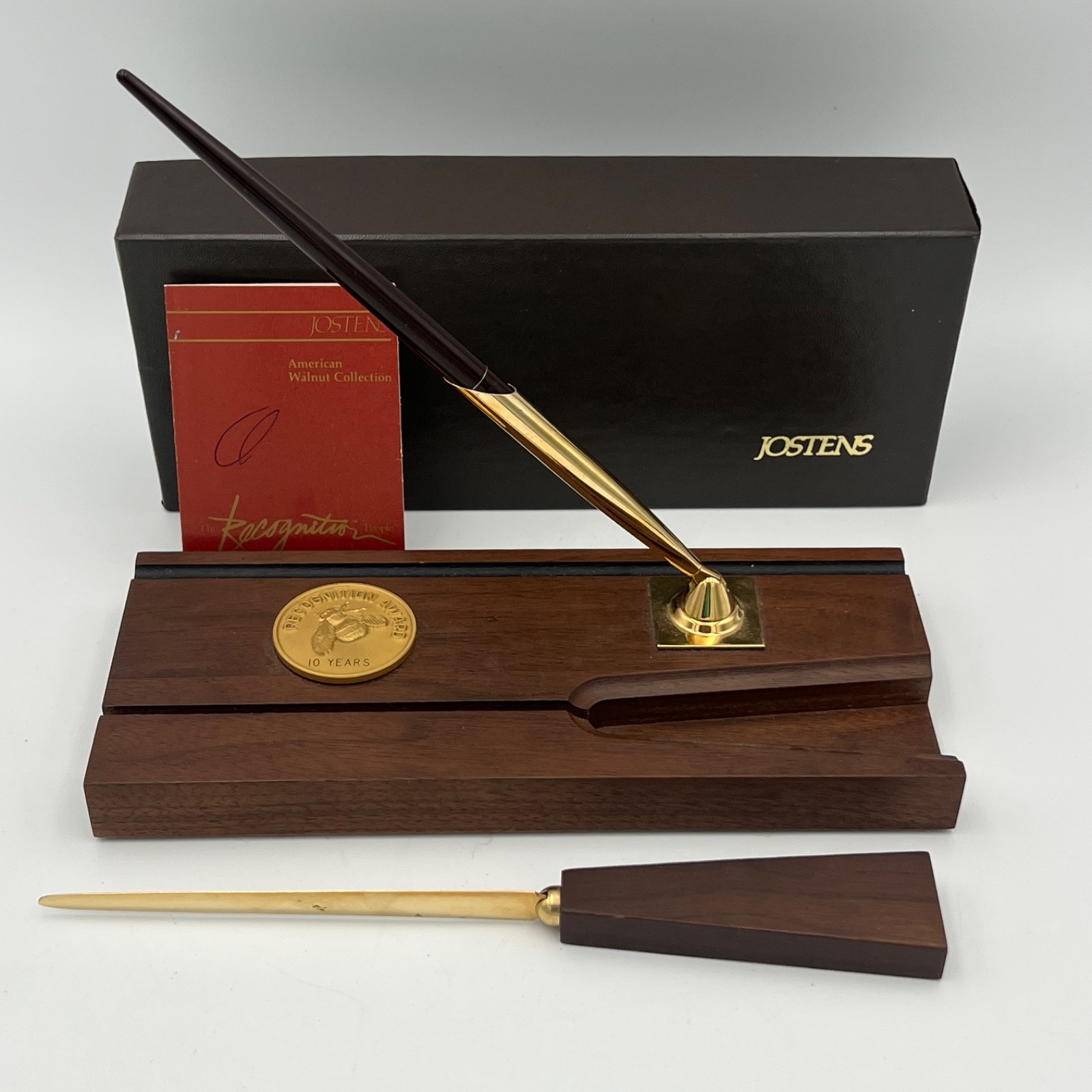 10 Years Executive Desk Pen & Letter Opener Josten’s American Walnut Collection