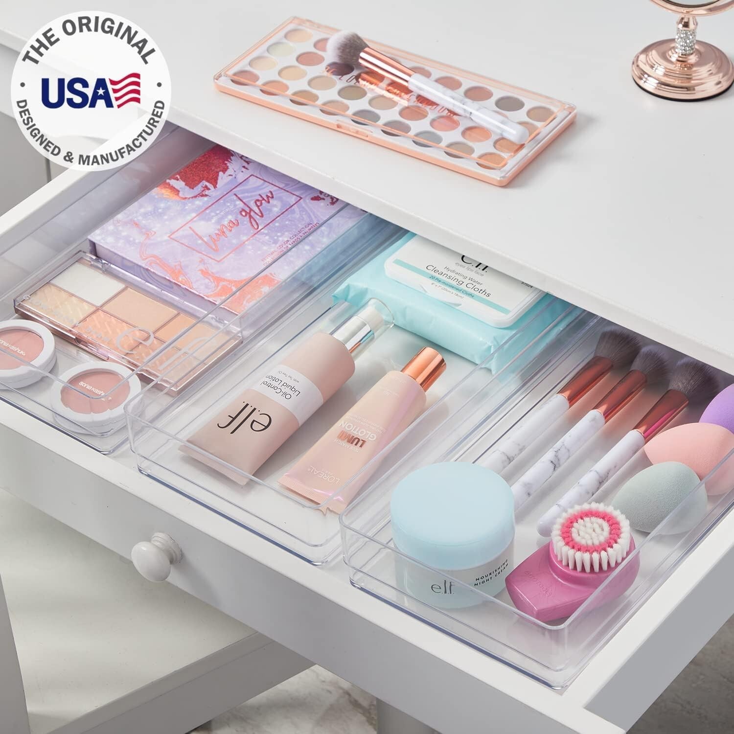 STORi SimpleSort 3-Piece Stackable Clear Drawer Organizer Set | 12″ x 6″ x 2″ Re