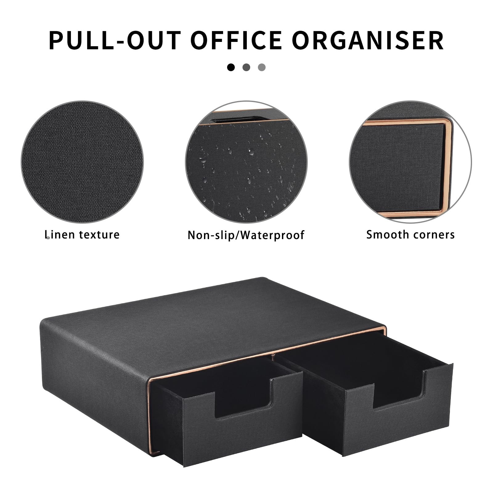 Linen Leather Desk Organizer and monitor stand with Drawers－Mini Desktop Draw…