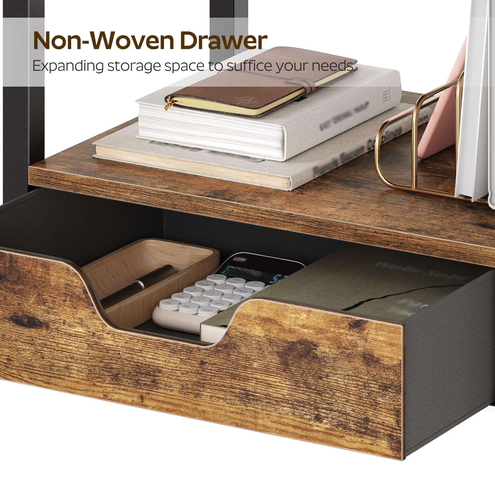 YATINEY Desktop Printer Stand, 15.4″L x 11.4″W x 12.1″H, Rustic Brown + Black