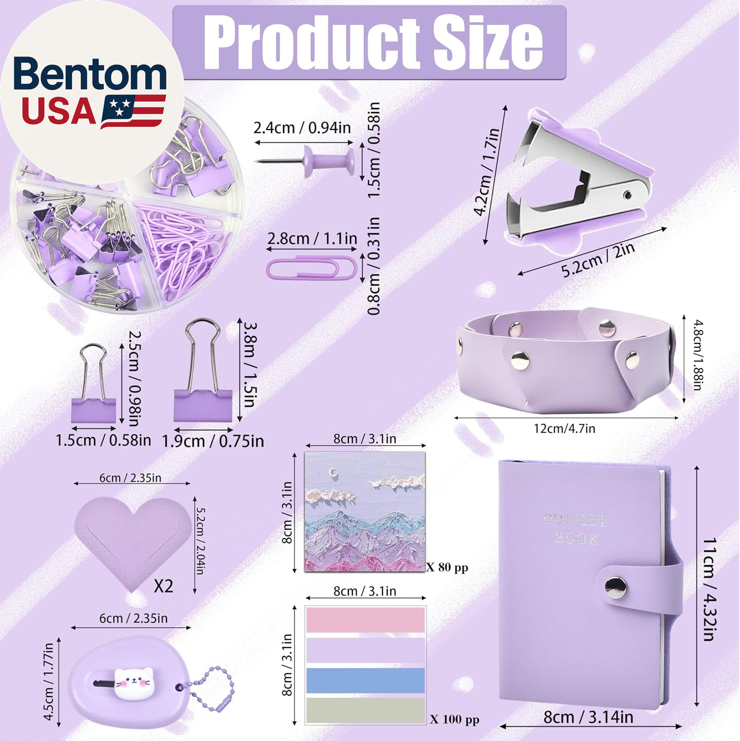 Purple Desk Accessories, 26Pcs Office Supplies and Desk Organizers, with Tape Di