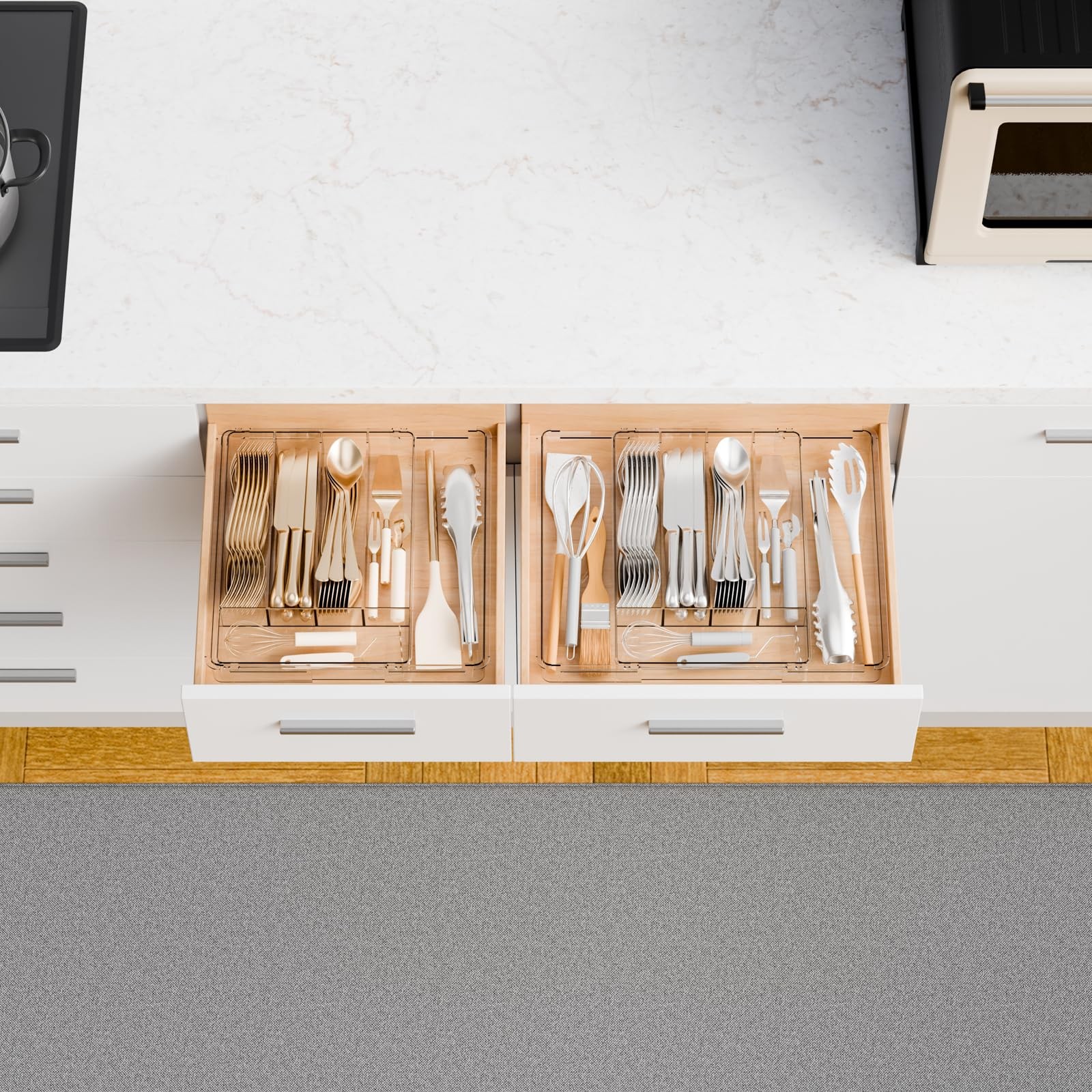 Yieach Clear Expandable Silverware Drawer M – 9.4 to 15.6,