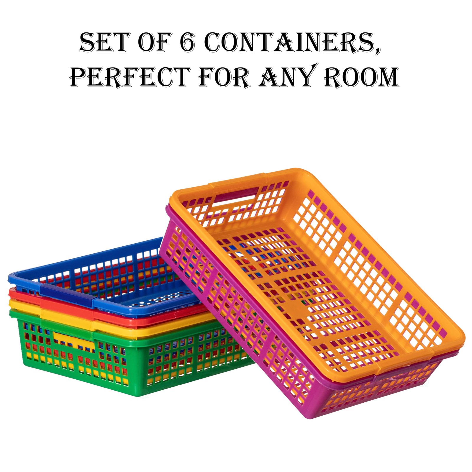 6-pc Assorted Colors Plastic Storage Basket Stackable Organizers for Paper Bo…