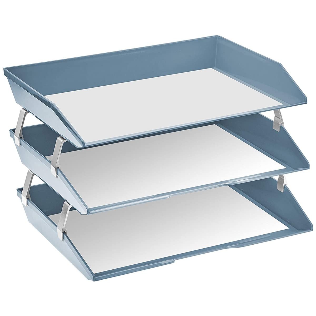 Facility 3Tier Letter Tray Side Load A4 Desktop File Organizer Plastic Blue