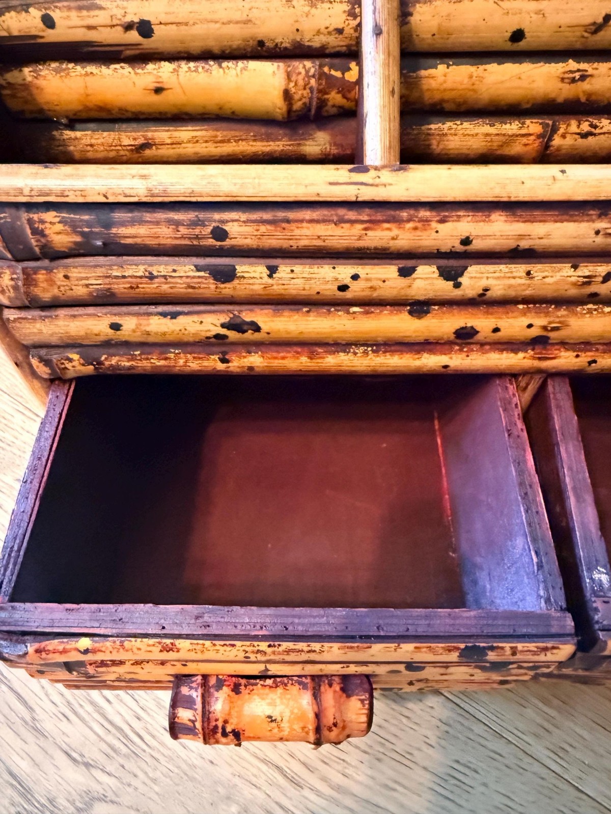 Vintage Bamboo Desk Organizer Letter Holder with Drawers | Boho Office Storage |