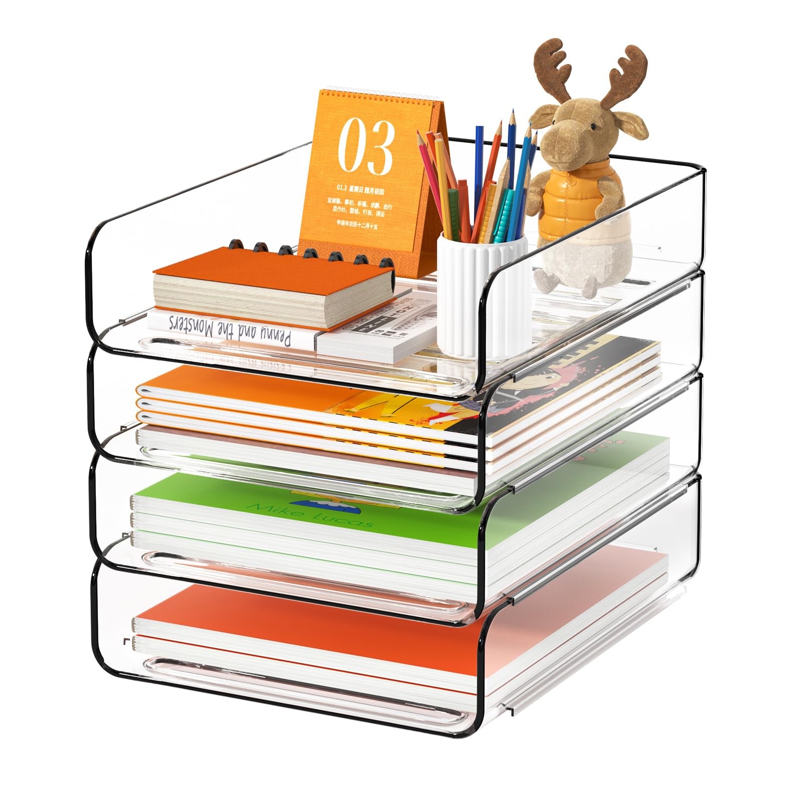4-Tier Acrylic Paper Tray Organizer, Clear Stackable Desk File Organizer for …