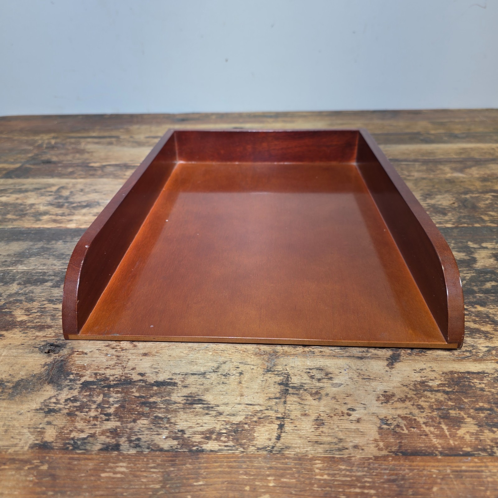 Vintage Wood Single Letter Tray Desk Organizer Mid Century Modern Rustic Style