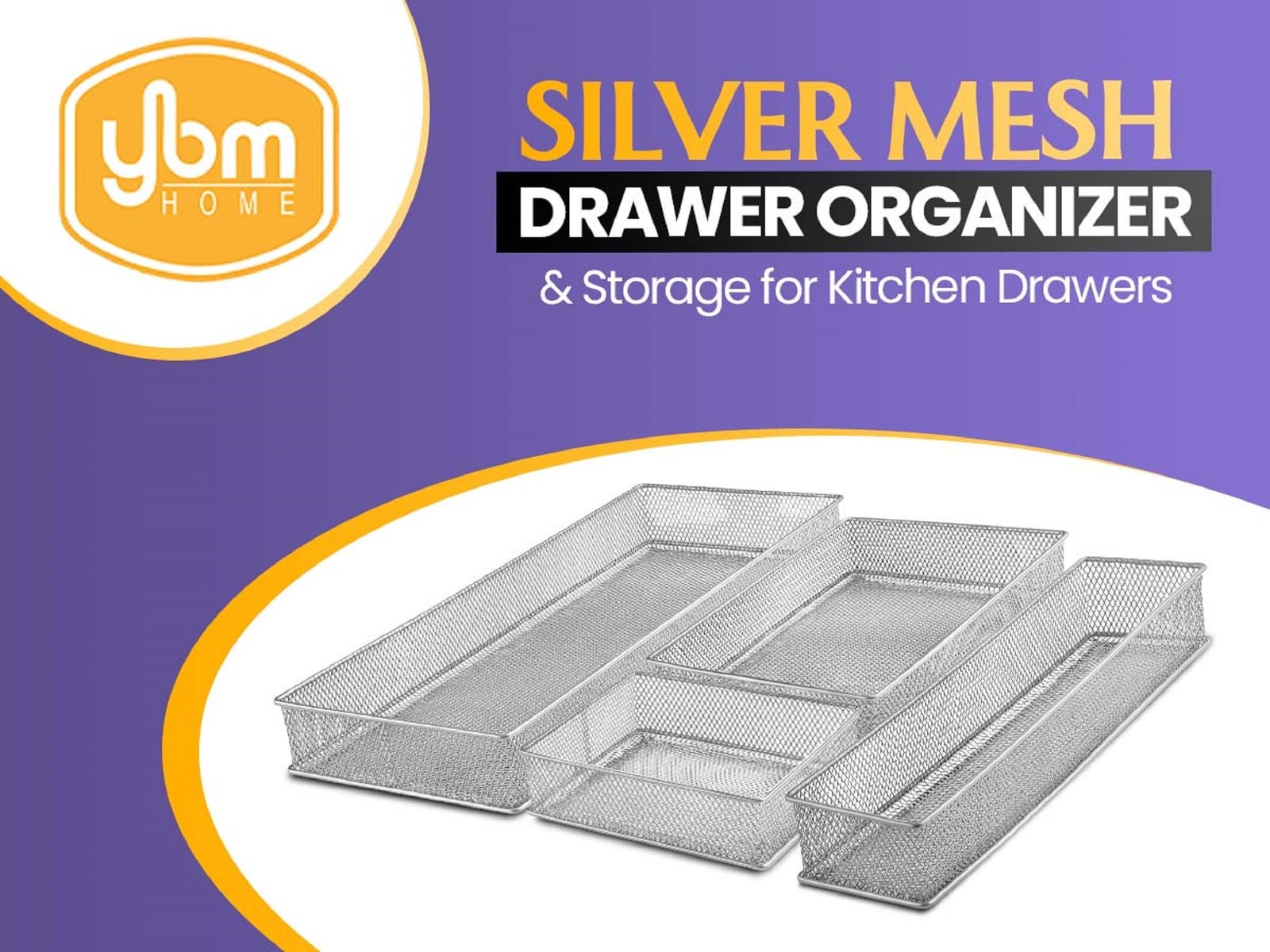 Silver Mesh Desk Drawer Organizer Tray Multipurpose Storage 4x12x2 Inch