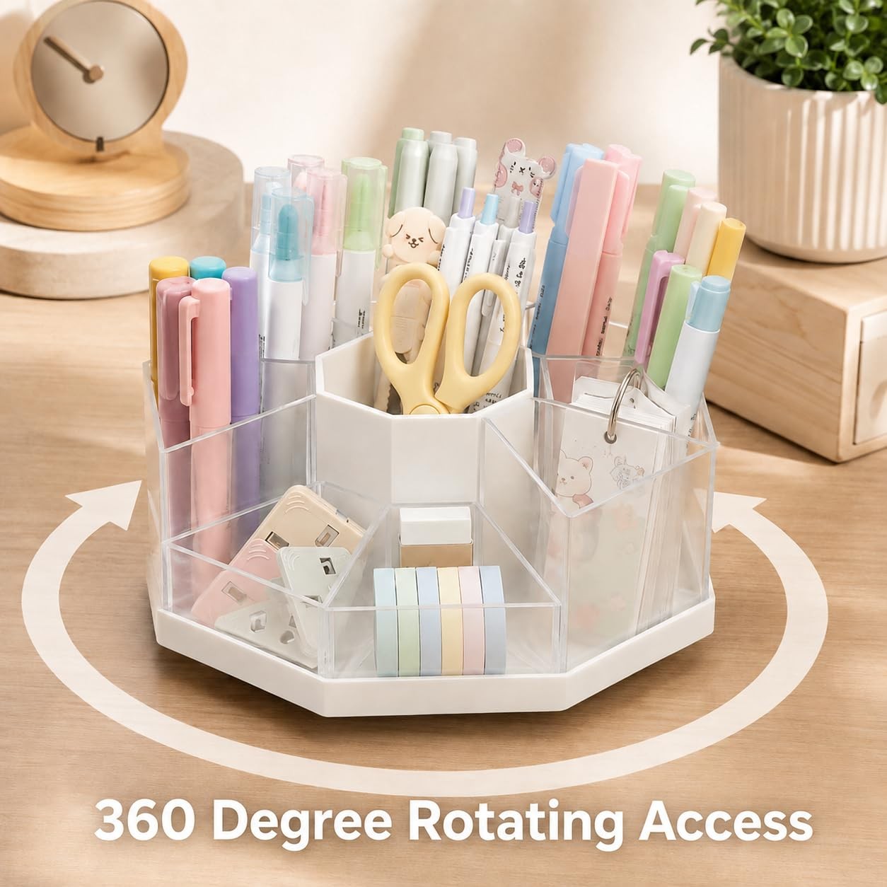 Rotating Pen Holder for Desk, 360 Degree Desk Organizer with 9 Removable Comp…