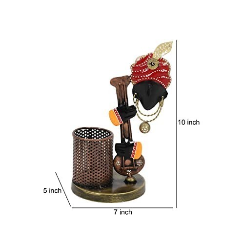 Multicolor Krishna Metal Pen Stand Holder Office Table Stylish Showpiece