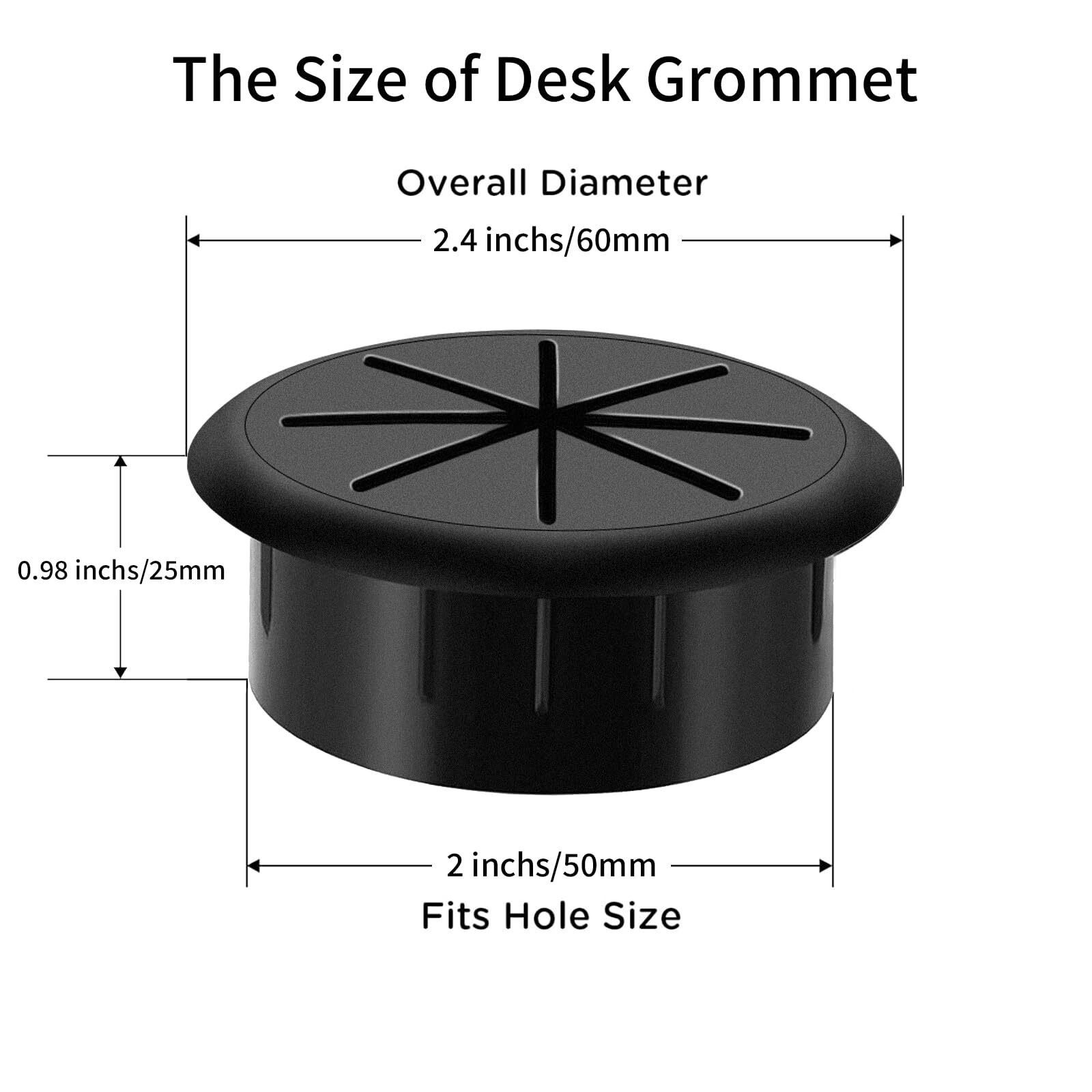 6 Pack 2 Inch Desk Grommet Flexible Desk Hole Cover for Home Office Table Cables