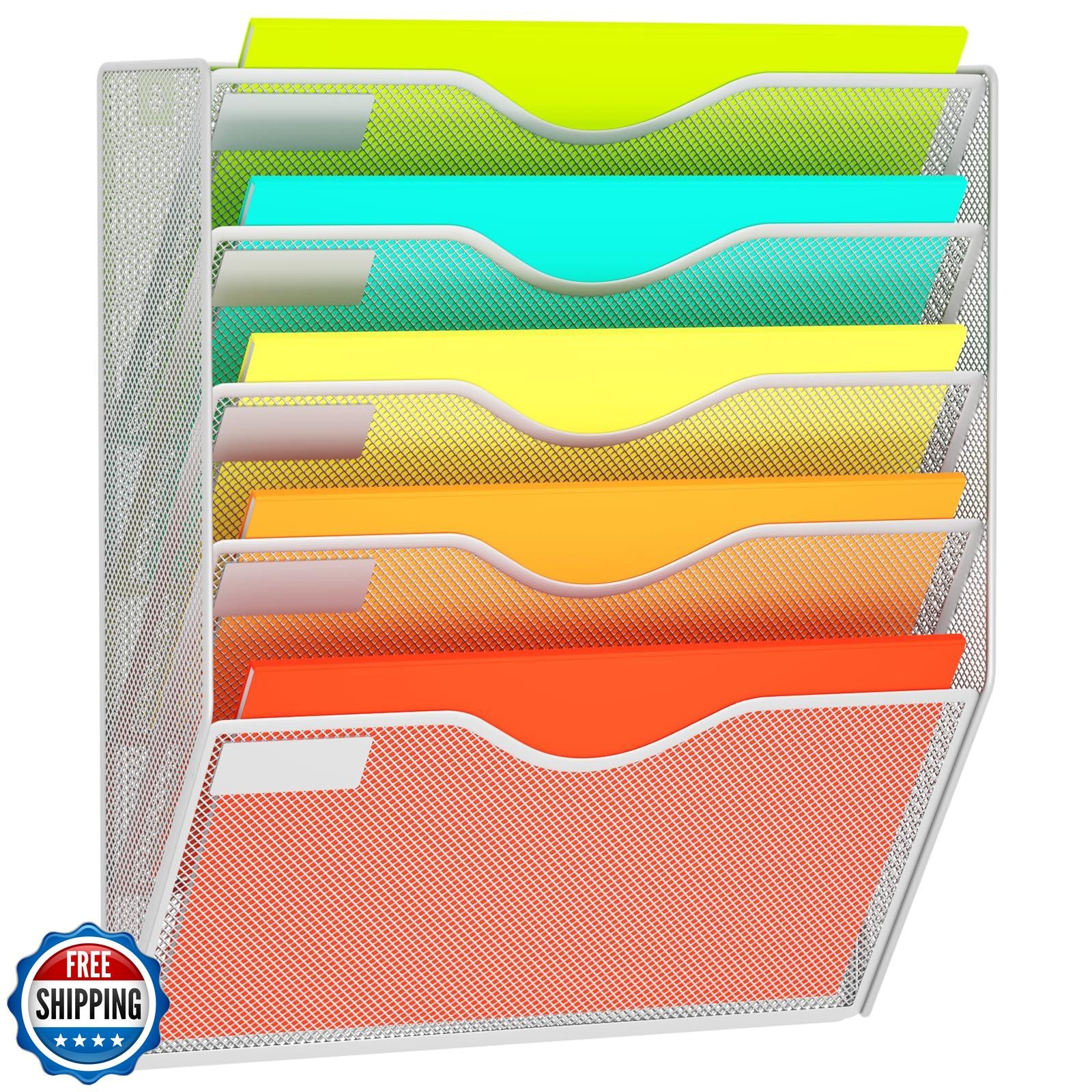 GDINDINFAN 5 Pockets Mesh Hanging Wall File Holder Organizer Wall Mounted Pap