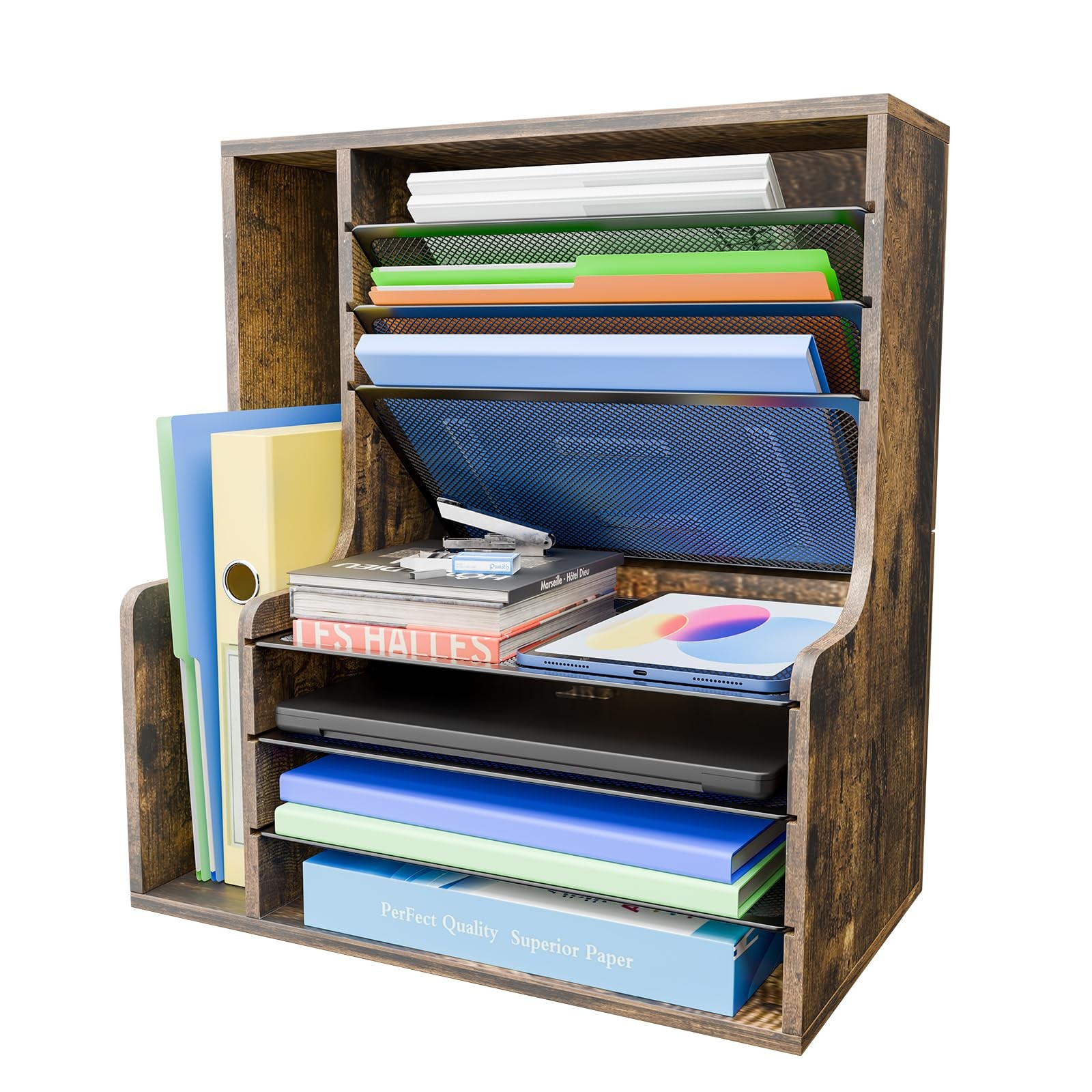 Simple Trending 7 Tier Desk File Organizer Wooden Letter Tray Paper Organizer Ad