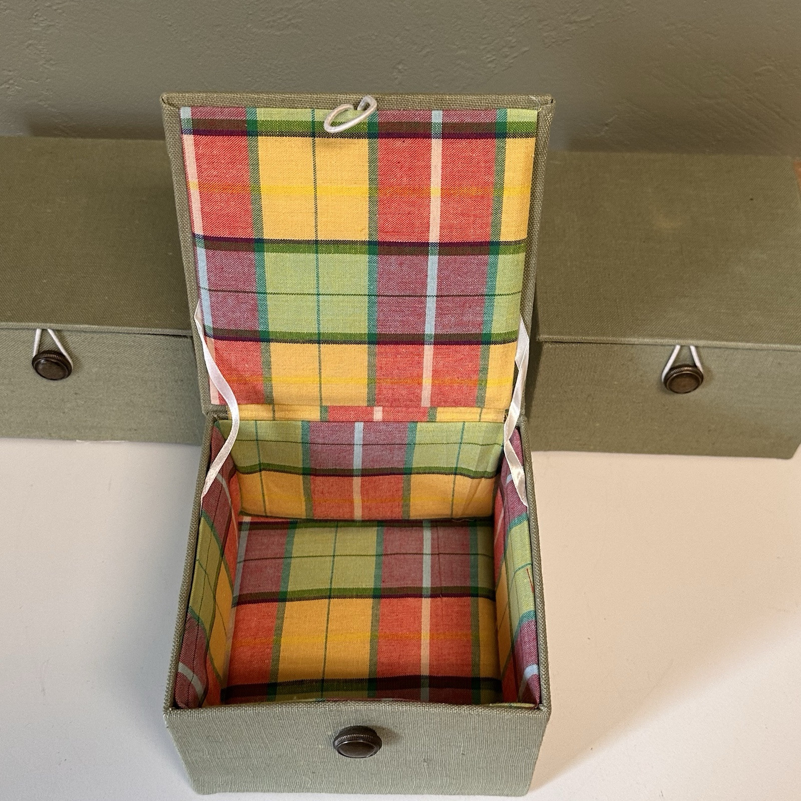 Cloth Bound Green Fabric Wrapped Lot of 3 Flip Boxes Storage Boxes Decor Boxes
