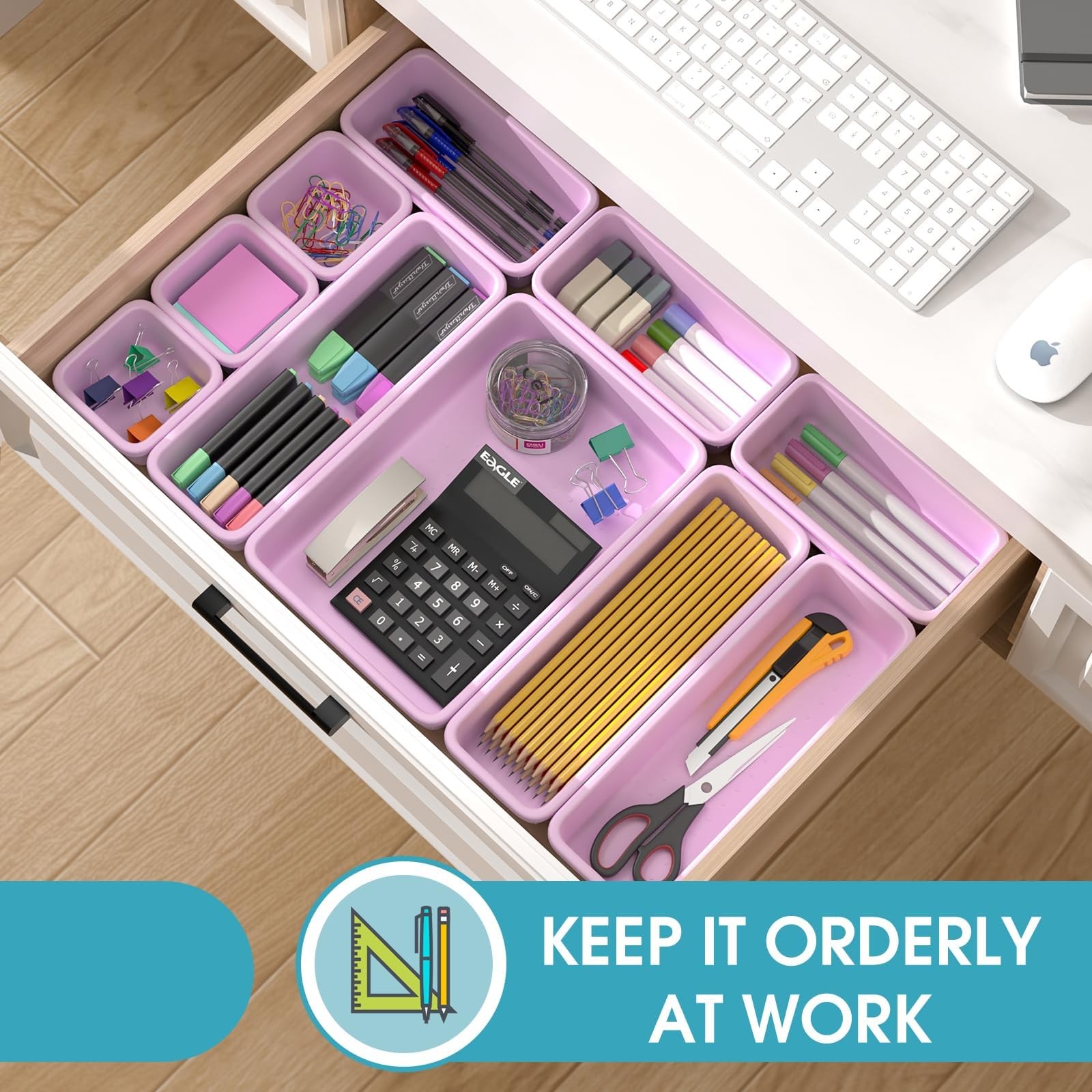 Drawer Organizer Set 25 PCS, 4 Size Non-Slip Plastic Storage Bins – Organize