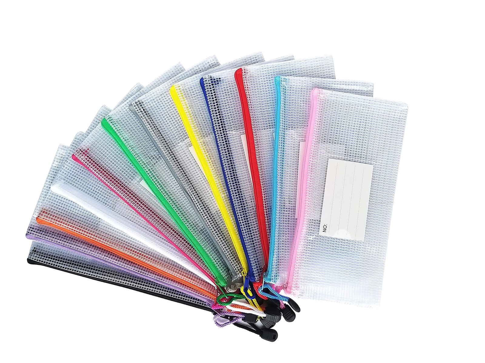 Plastic Mesh Zipper Pouch, 12Pcs Zipper File Bags with Label Pocket, Game Boa…