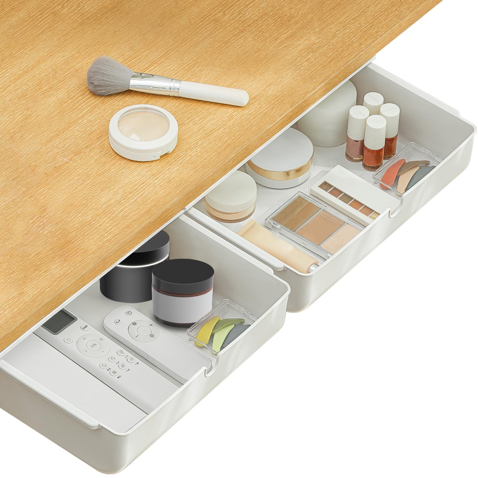 2 PCS Large White Under Desk Drawer SelfStick Storage Organizer Office Home