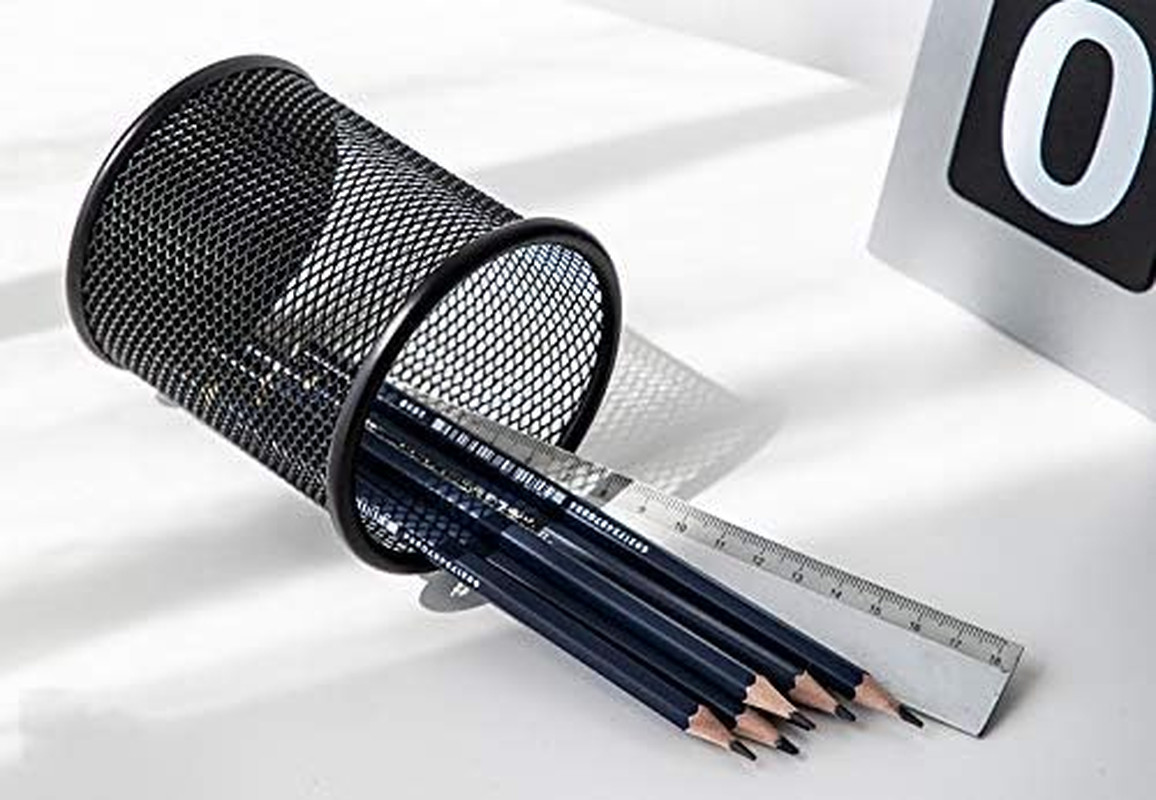HSYMQ Black Pen Holder Cup for Desk, Pencil Cup Holder, Black Wire Mesh Pen Cup