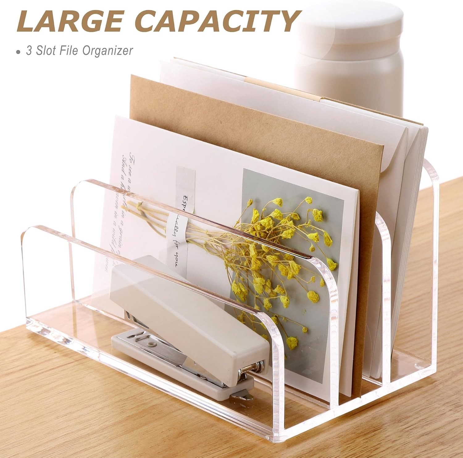 Elegant Acrylic Mail Sorter with 3 Laddered Compartments for Organized Desktops