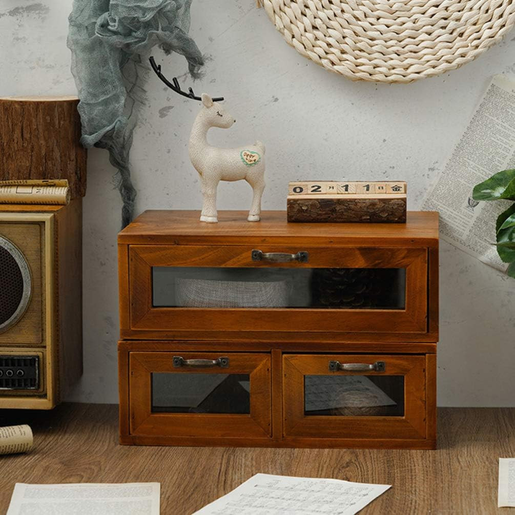 Stylish Bamboo Wood Desk Organizer with 2 Drawers for Home or Office