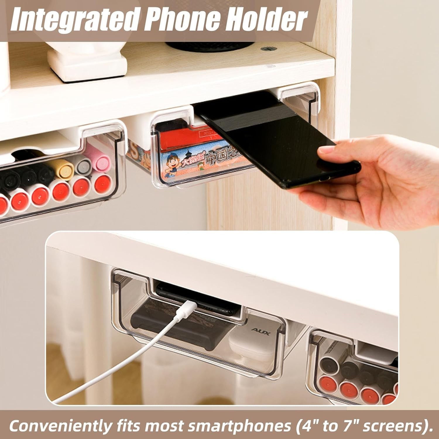 2 Pack Under Desk Storage Drawers Slide Out-Drill-On or Self-Adhesive,Large&M…