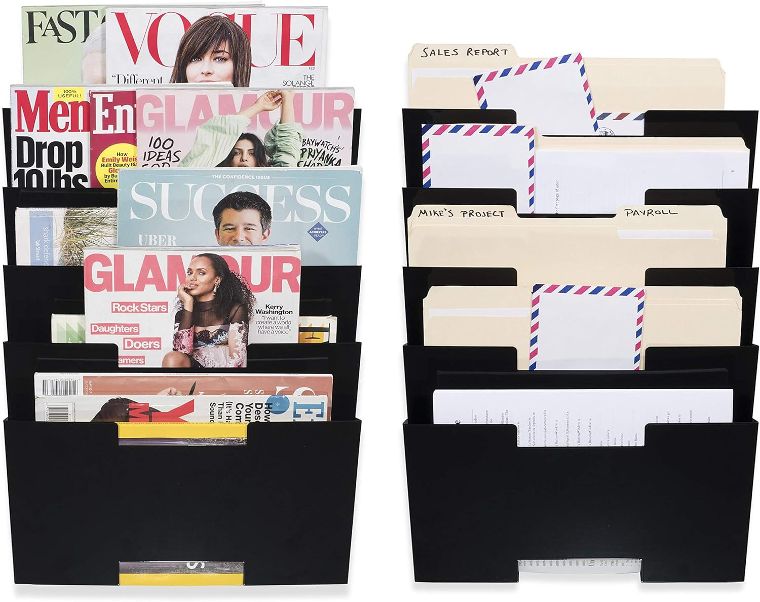 Lisbon 10-Tier Wall Mounted File Holder and Desk Organizer, Metal Black Office O