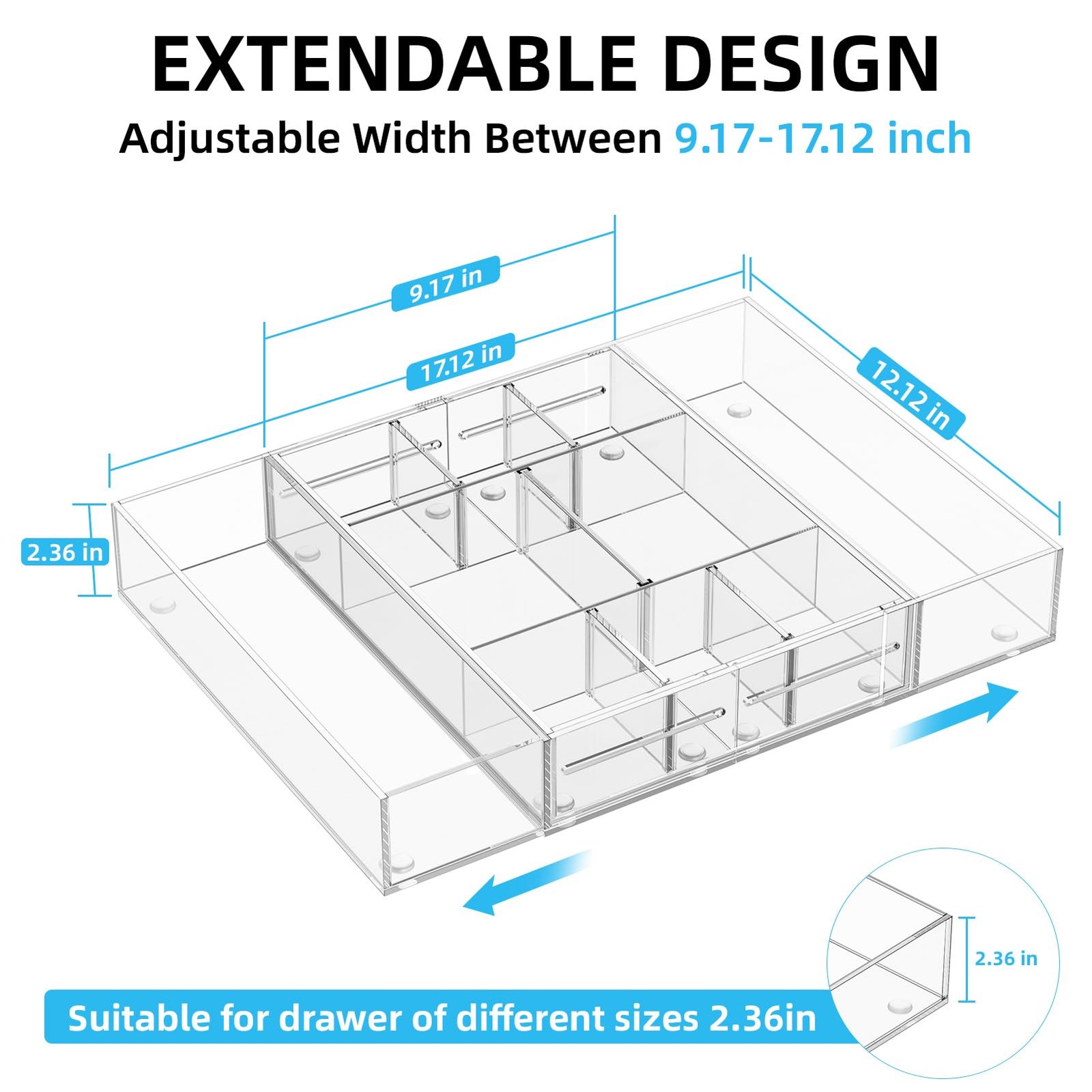 Acrylic Expandable Drawer Organizer, Clear Desk Drawer Organizer Tray with 5 …