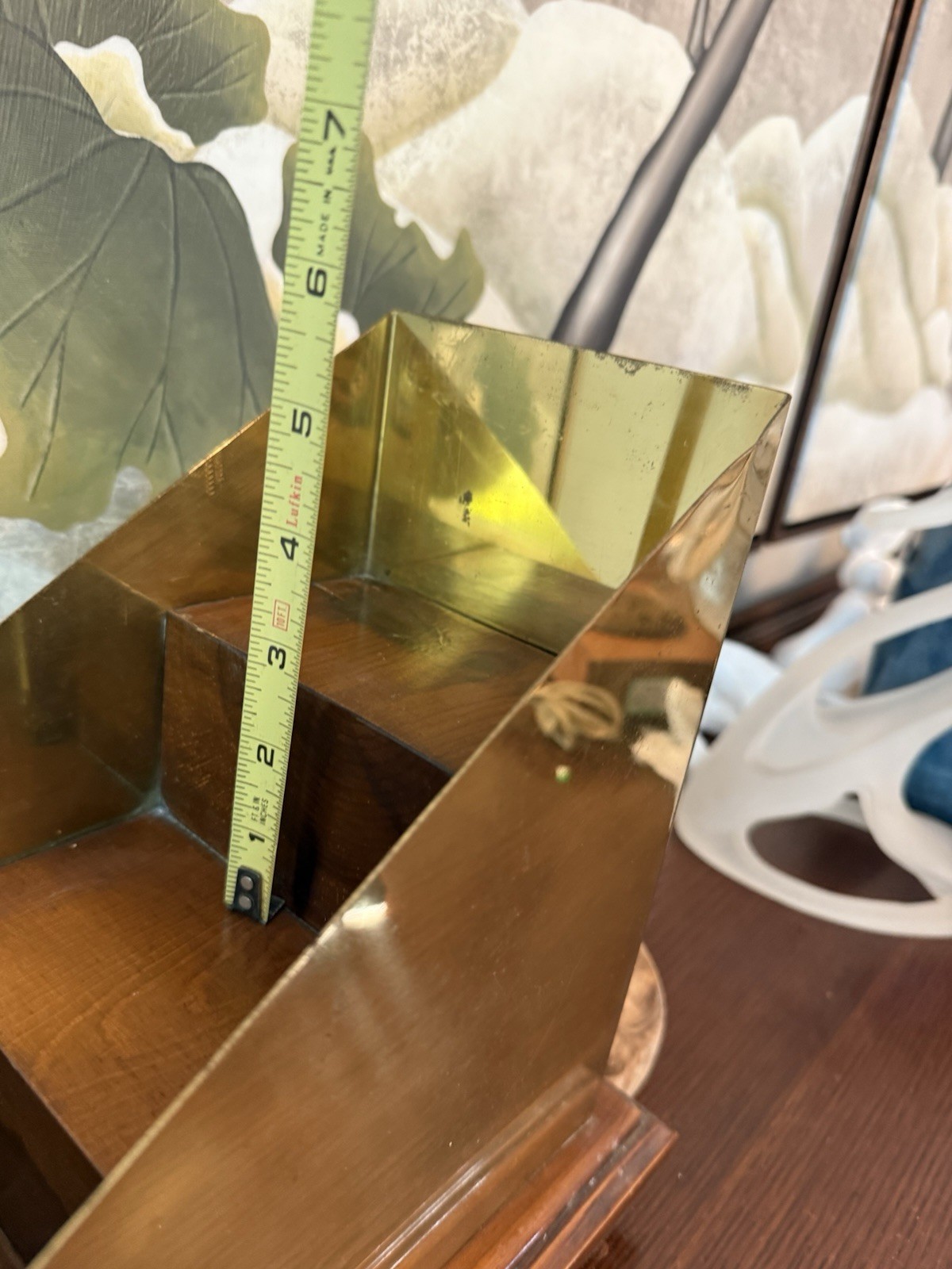 Vintage Brass & Wood Desk Organizer Display Mid-Century Office Decor Heavy