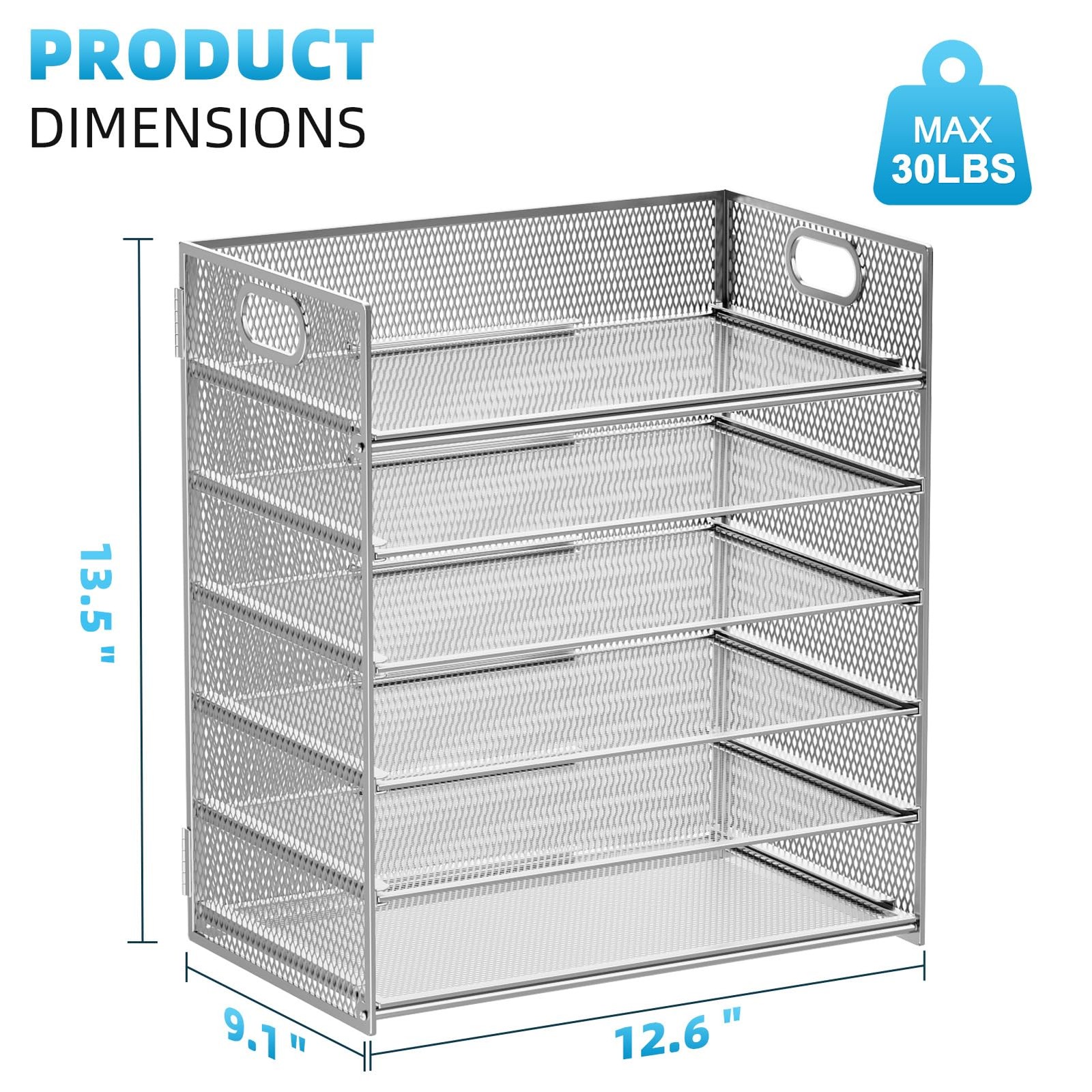 6Tier Mesh File Organizer with Handle, Letter/A4 Paper Tray Silver