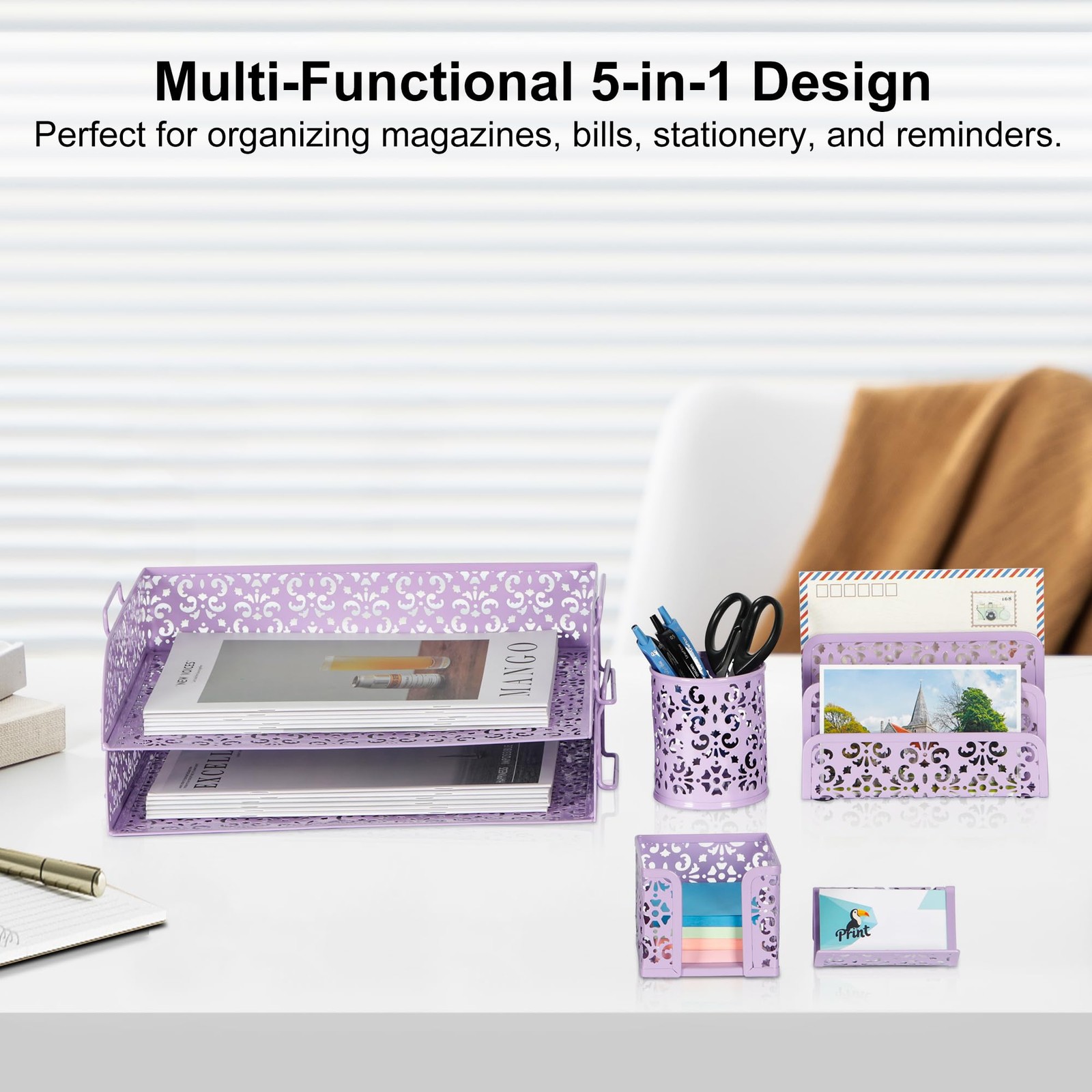 EasyPAG Desk Organizers and Accessories 5 Pieces Office Supplies Set – Purple