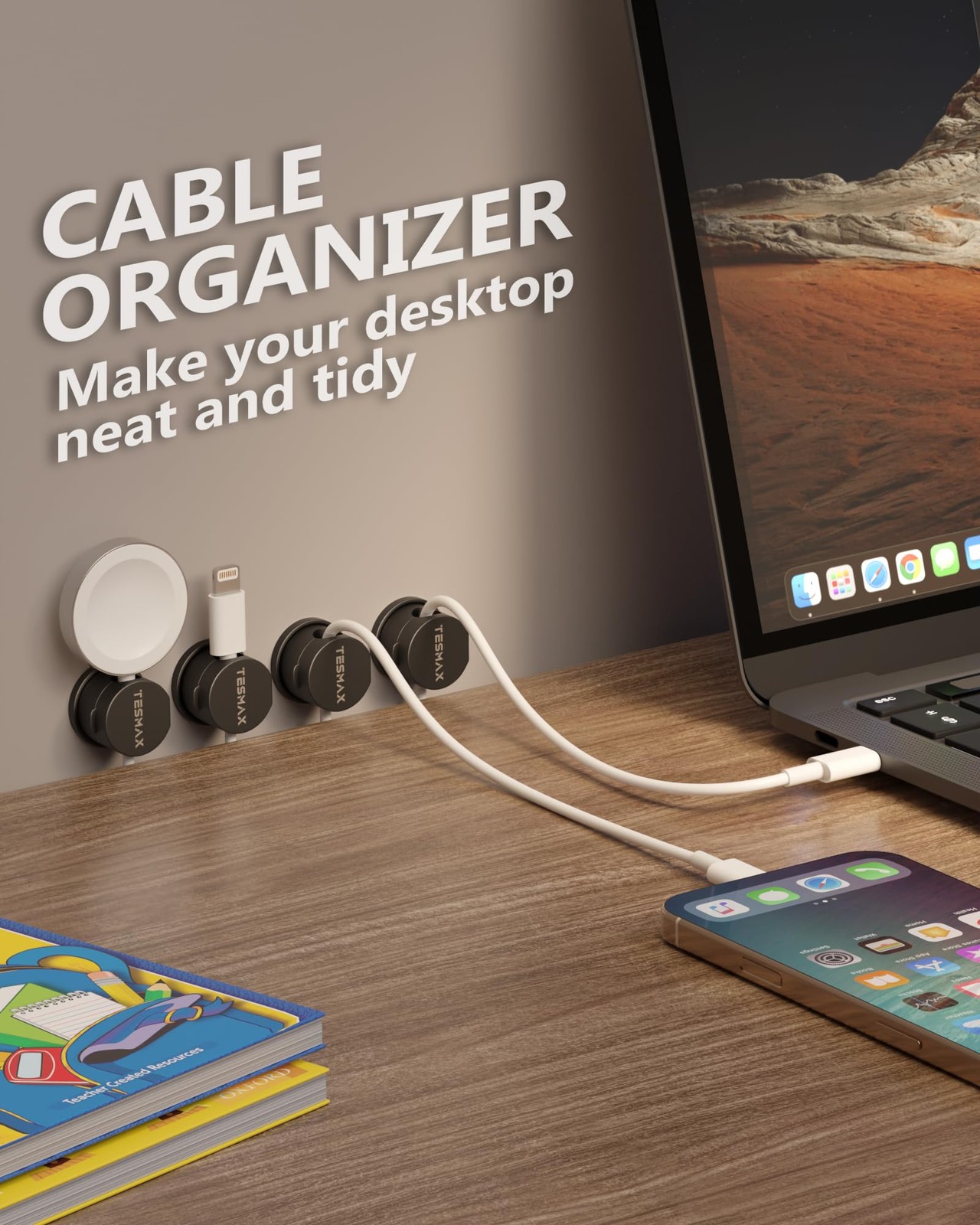 Magnetic Cord Holder 360°Rotation Organizer, 6Pack Cable 6 PACK, Black