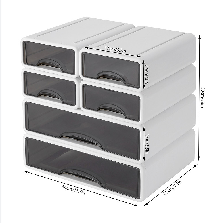 Office Storage Box with 6 Drawers Plastic Stackable Storage Drawers Organizer