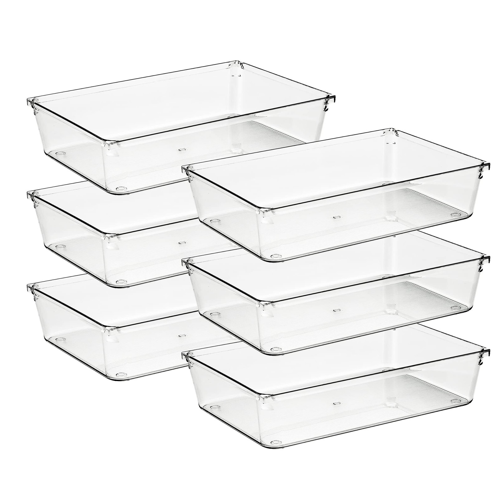 Ravinte 6 Pack Drawer Organizer – 6″ X 9″ Plastic Storage Bins, Acrylic Organ…