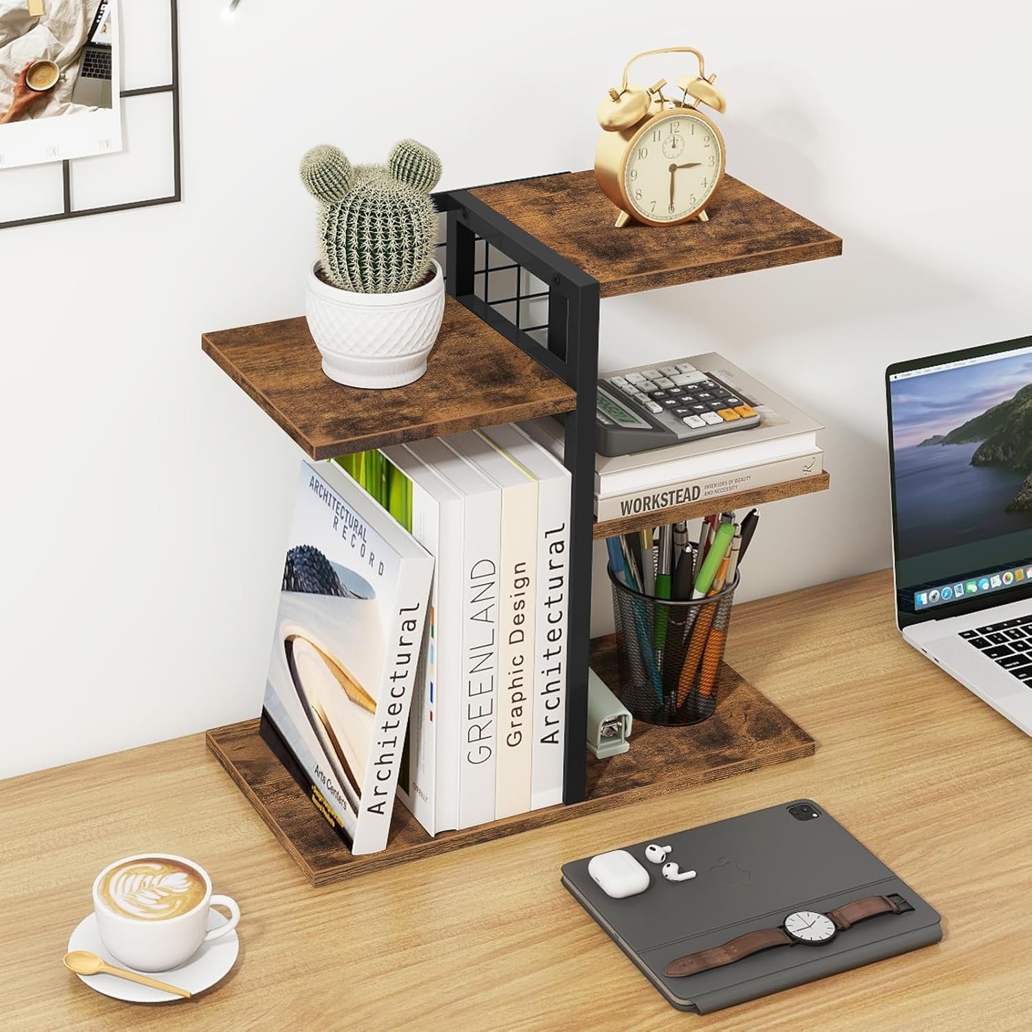 ELITEROO Desktop Shelf Organizer, 15.74 L x 7.87 W x H inches, Brown