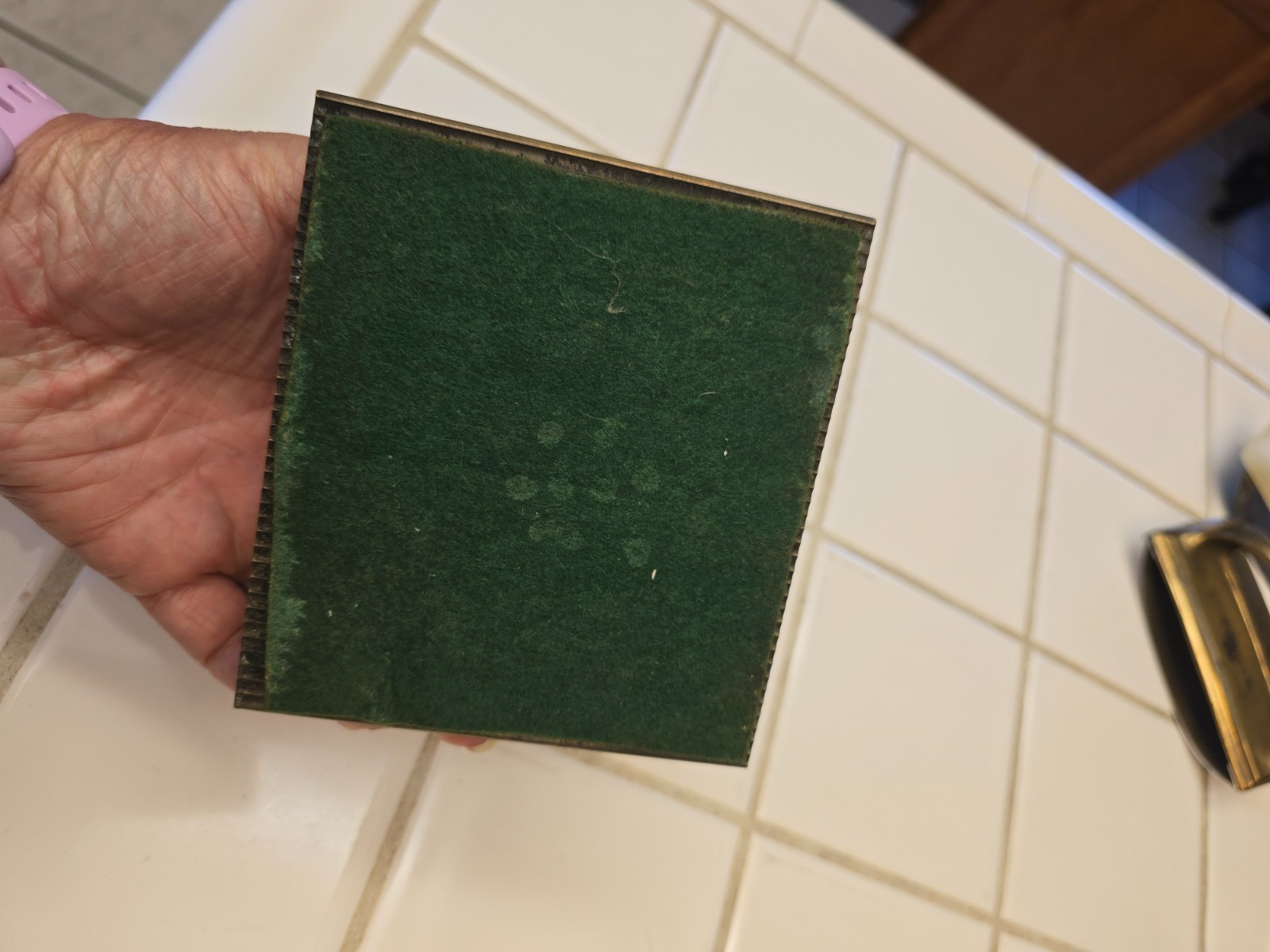 Green Marble Onyx 4.5″ x 5″ Office Desk Pen Holder with Gold Accents MCM VTG