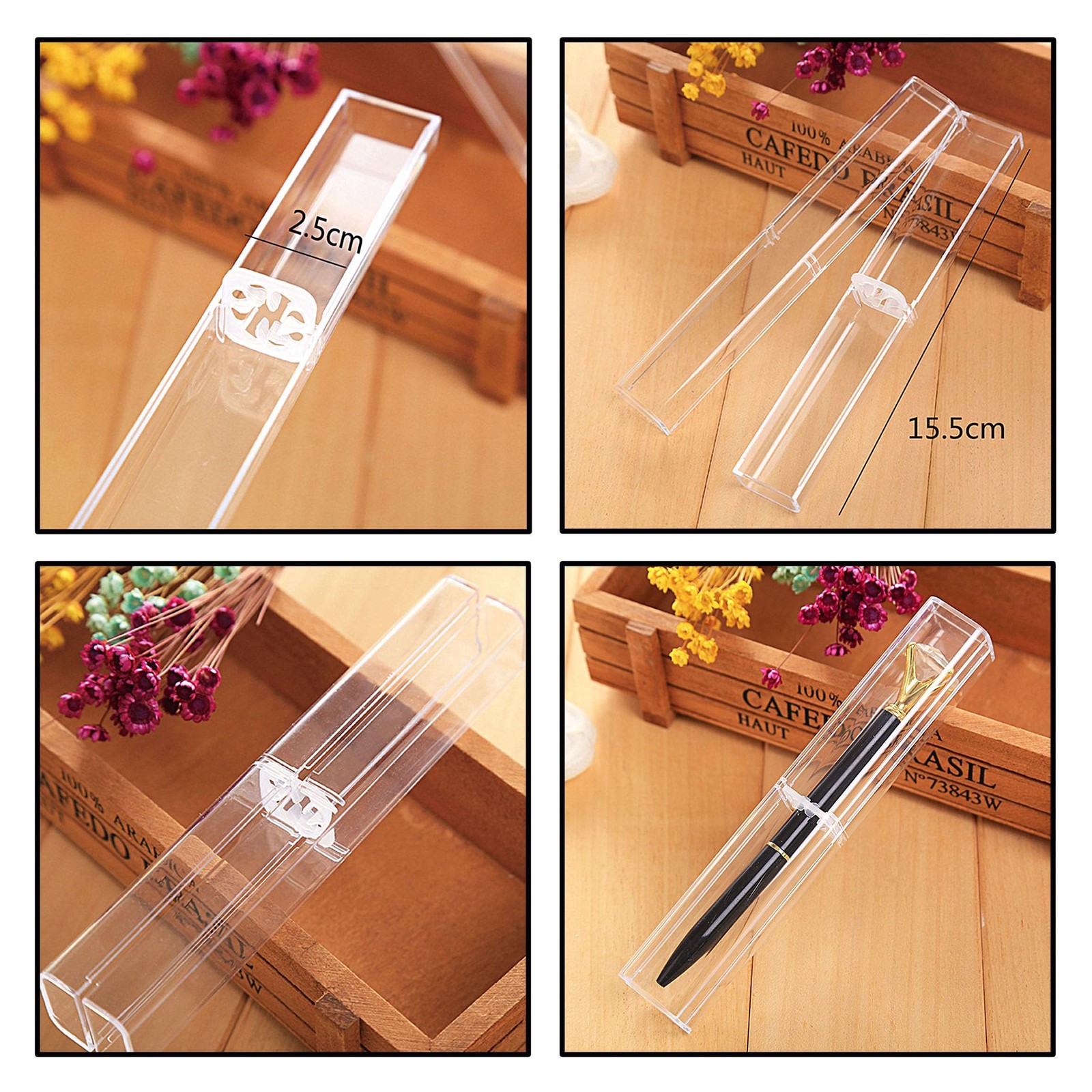 20Pcs Acrylic Clear Pen Gift Box Plastic Single Bulk Reusable Ballpoint Stora…