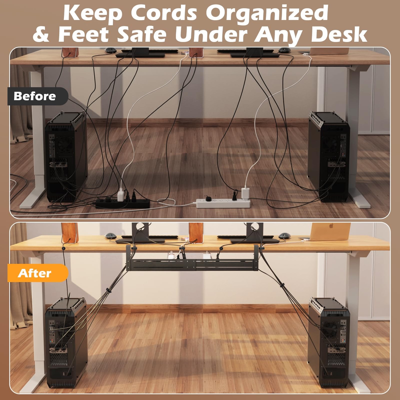 Strifuture Under Desk Cable Management Tray – 18-29in 18-29 inches, Black