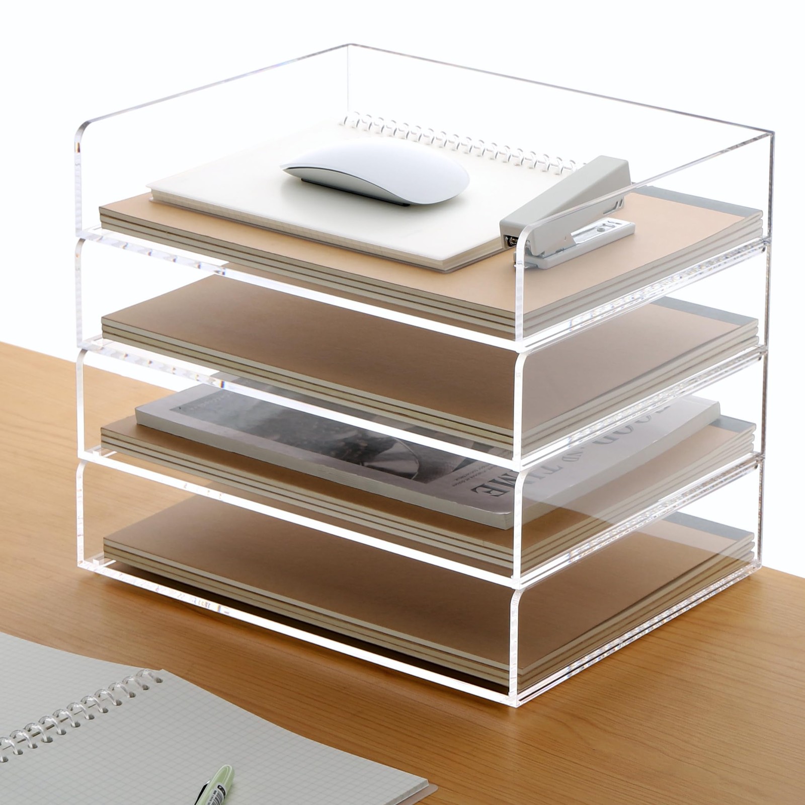 Acrylic Paper Tray, 4 Tier Paper Organizer for Desk, Clear Acrylic Desk Organ…