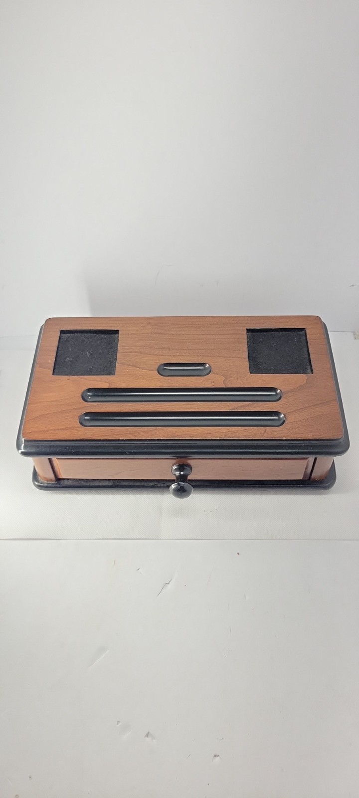 Vintage Wooden Desk Organizer Pen Holder w/ Drawer Felt Compartments Office…
