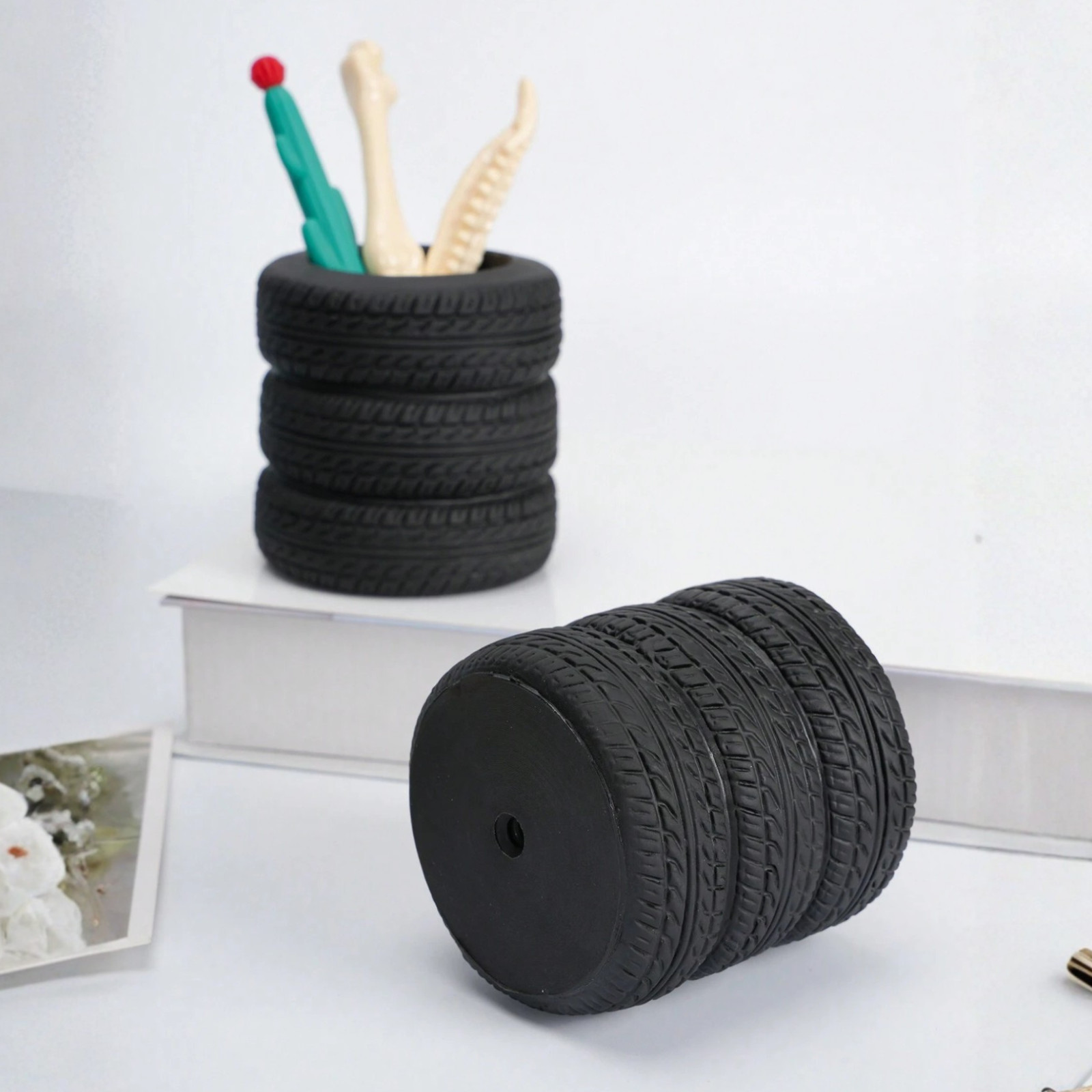 Desk Organizer Pen Holder Pen Pencil Tire Shaped Holder Case Office Stationery