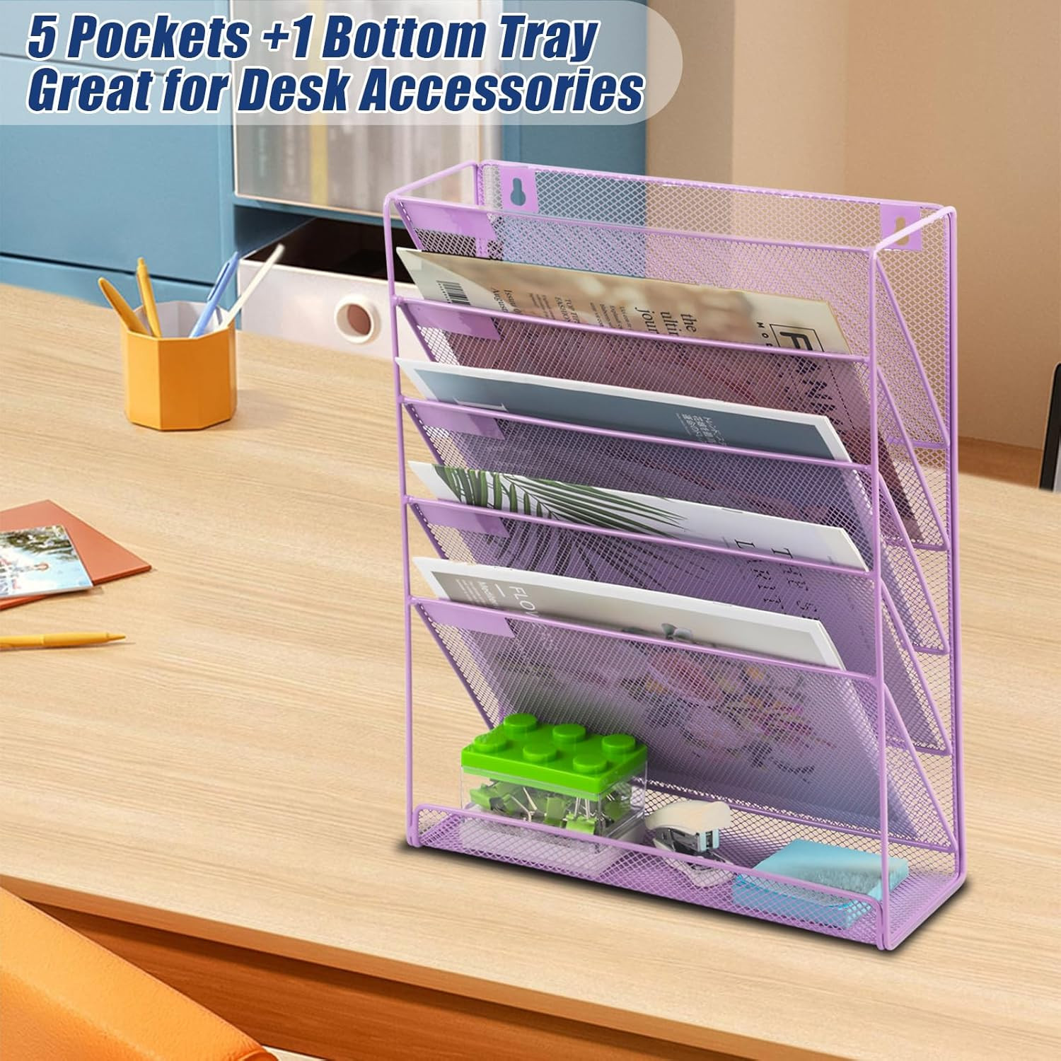 Desk File Organizer Mesh 6 Tier, Hanging Wall Mount Document Organization Stand,
