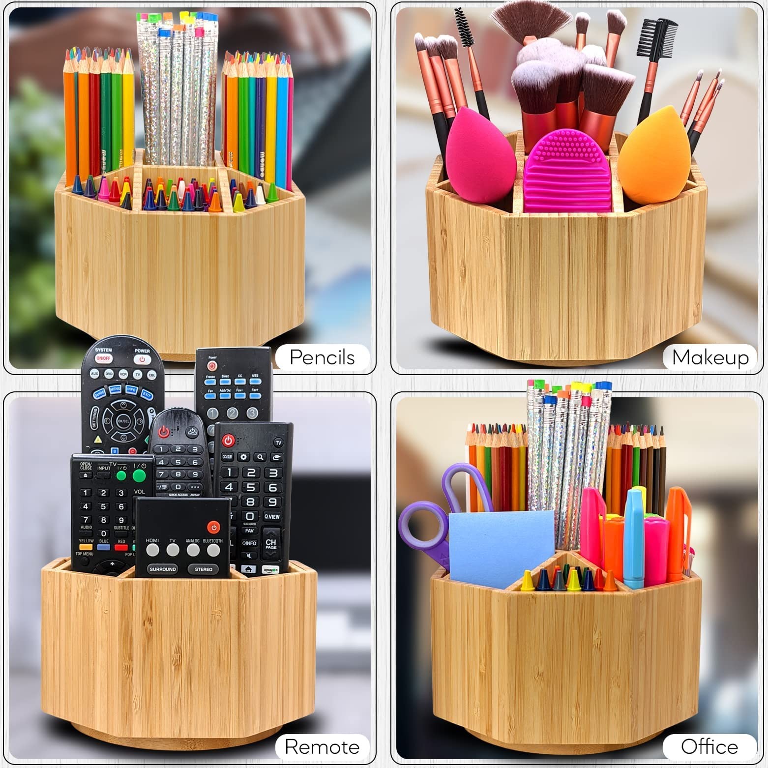 Bamboo Art Supply Organizer – Pencil & Pen Holder – Kids & Adults Desk Brown