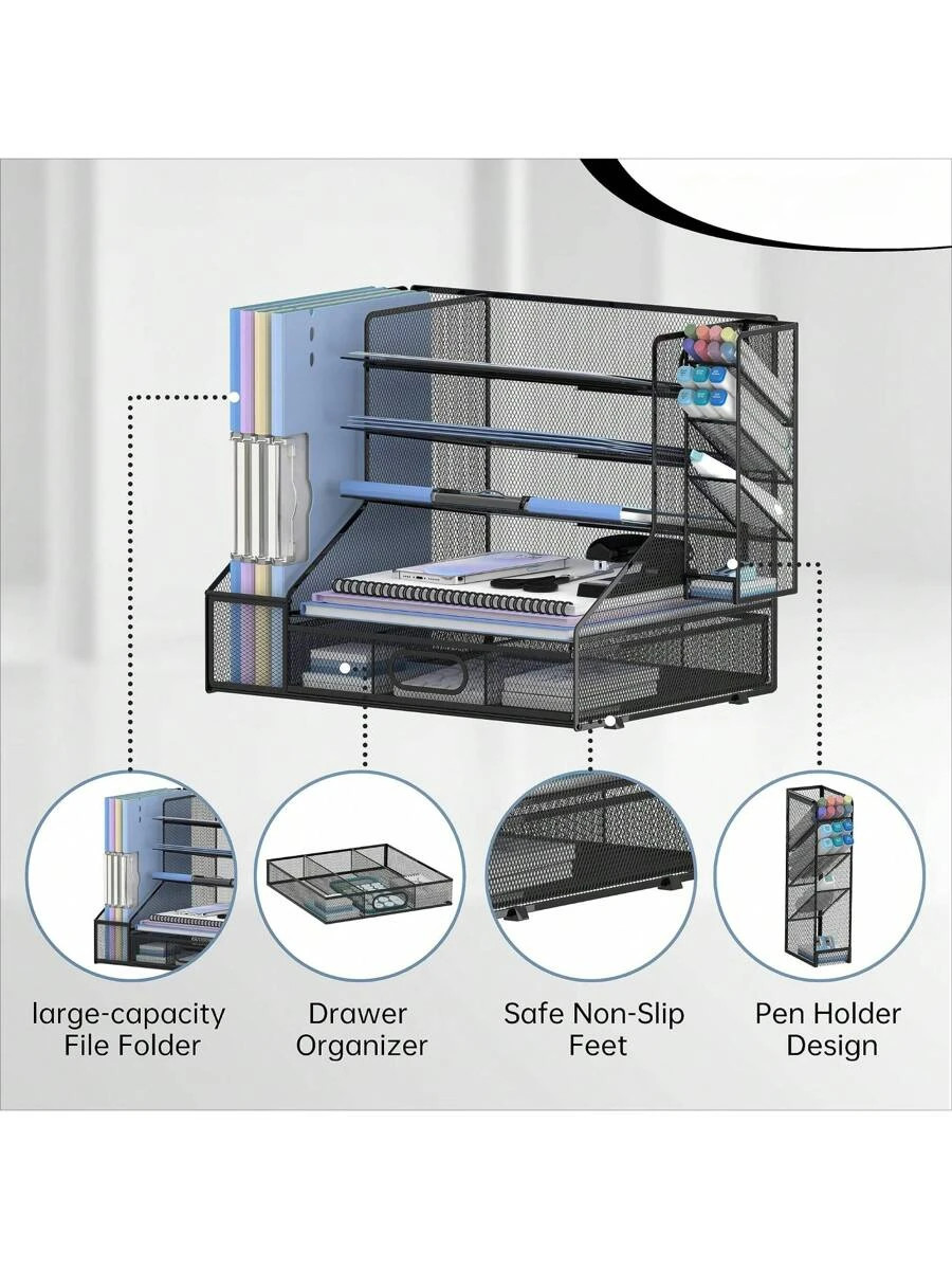 Desk Organizer 5-Tier Mesh File Tray Pen Holder Drawer Office Storage