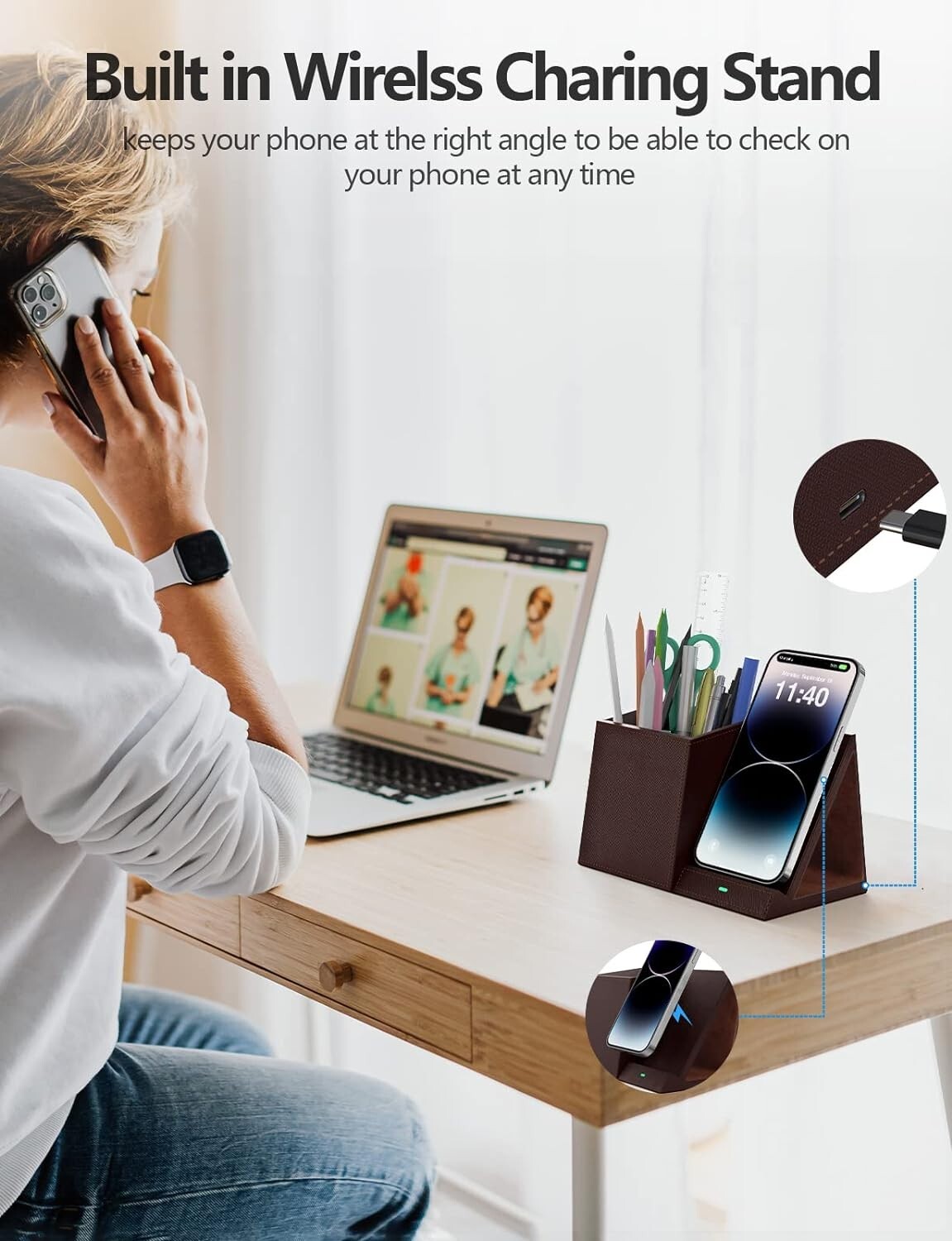 Desk Supplies Organizer, Multi-Functional Pencil Pen Holder with Wireless Cha…