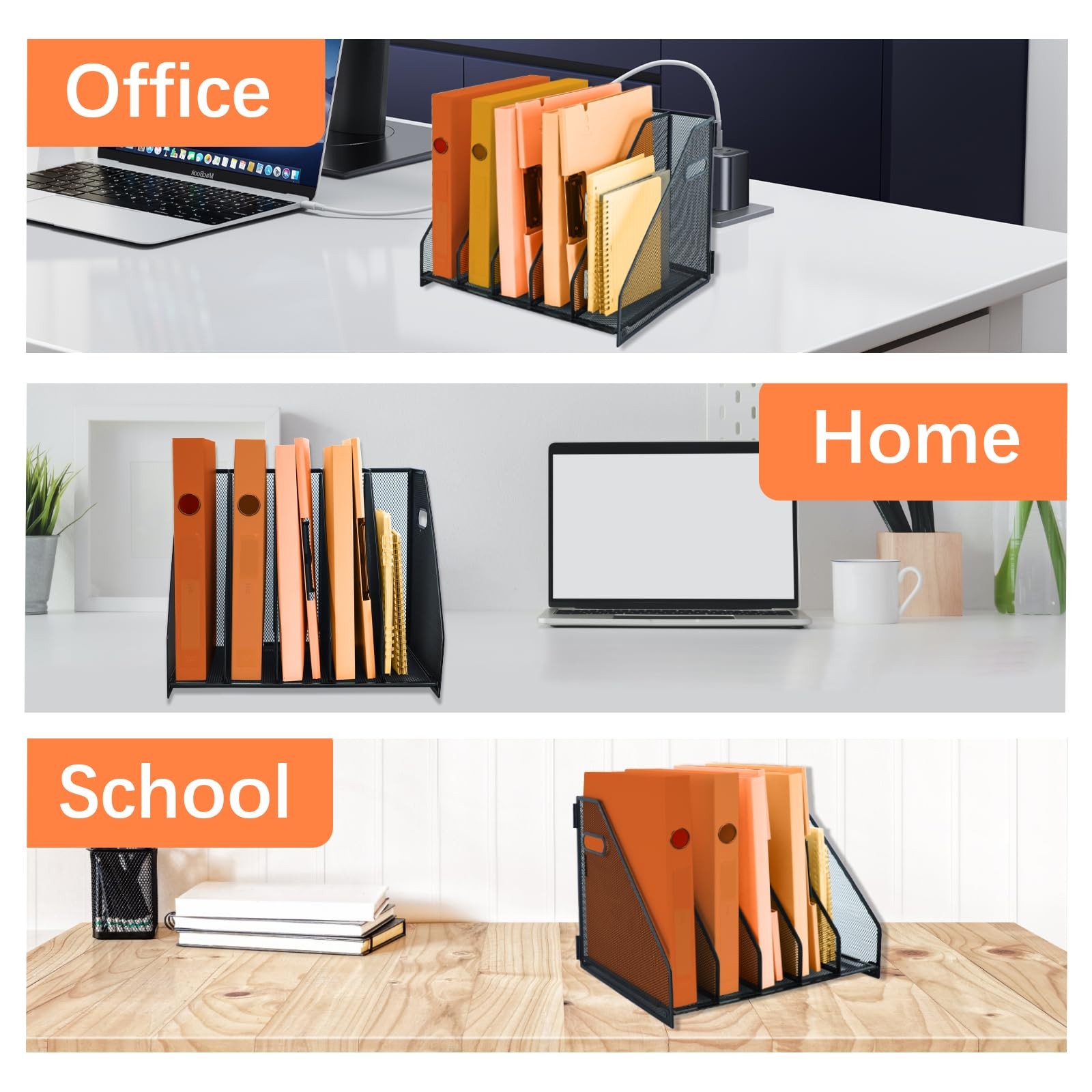 Black Desk Magazine File Holder 5 Vertical Compartment Folder Storage Binder